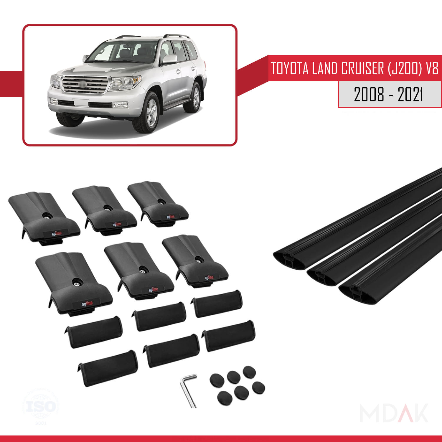 Toyota Land Cruiser V8 (J200) 2008-2021 Arası ile Uyumlu FLY Model Ara Atkı Tavan Barı Siyah 3 Adet - Görsel 5