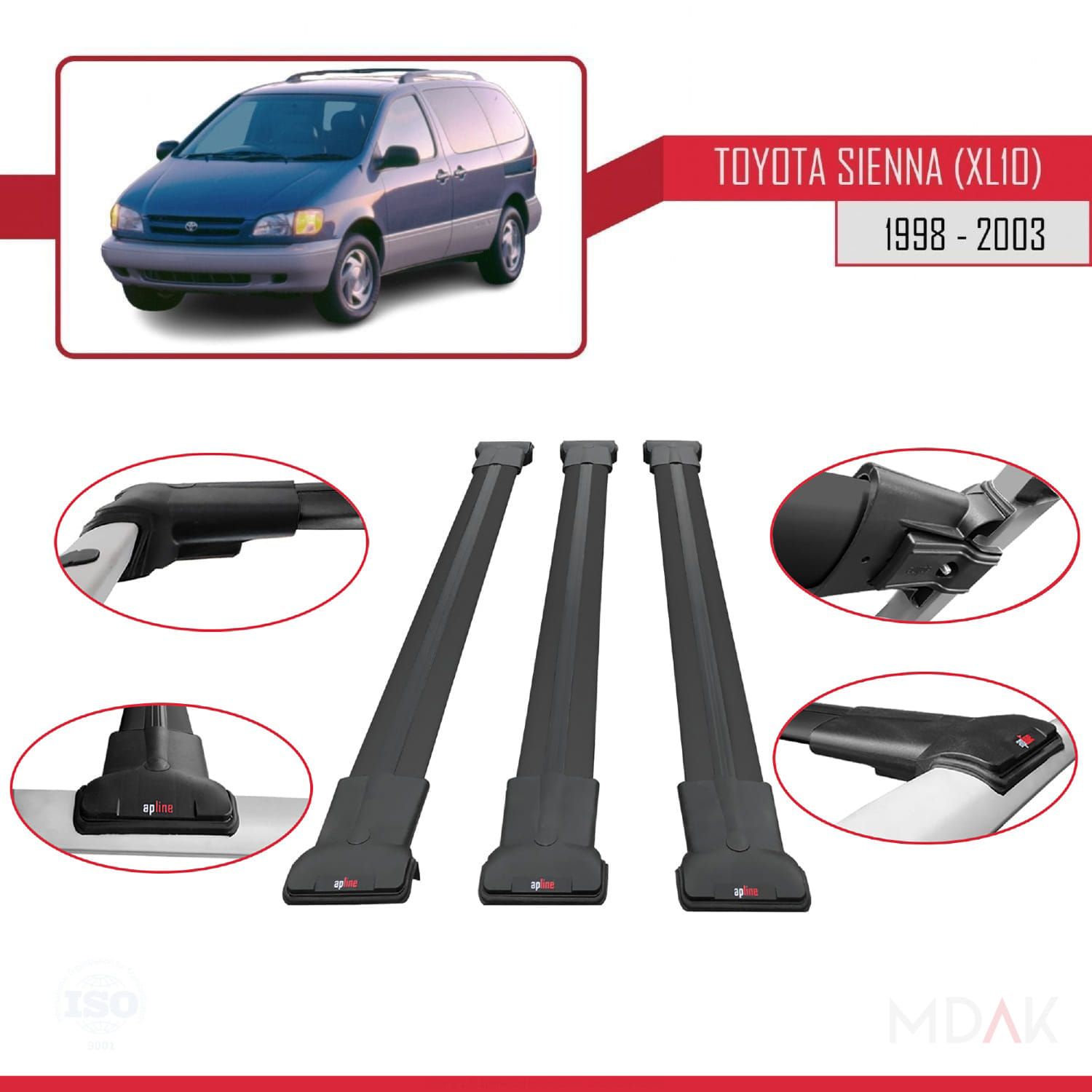 Toyota Sienna (XL10) 1998-2003 Arası ile Uyumlu FLY Model Ara Atkı Tavan Barı Siyah 3 Adet - Görsel 4