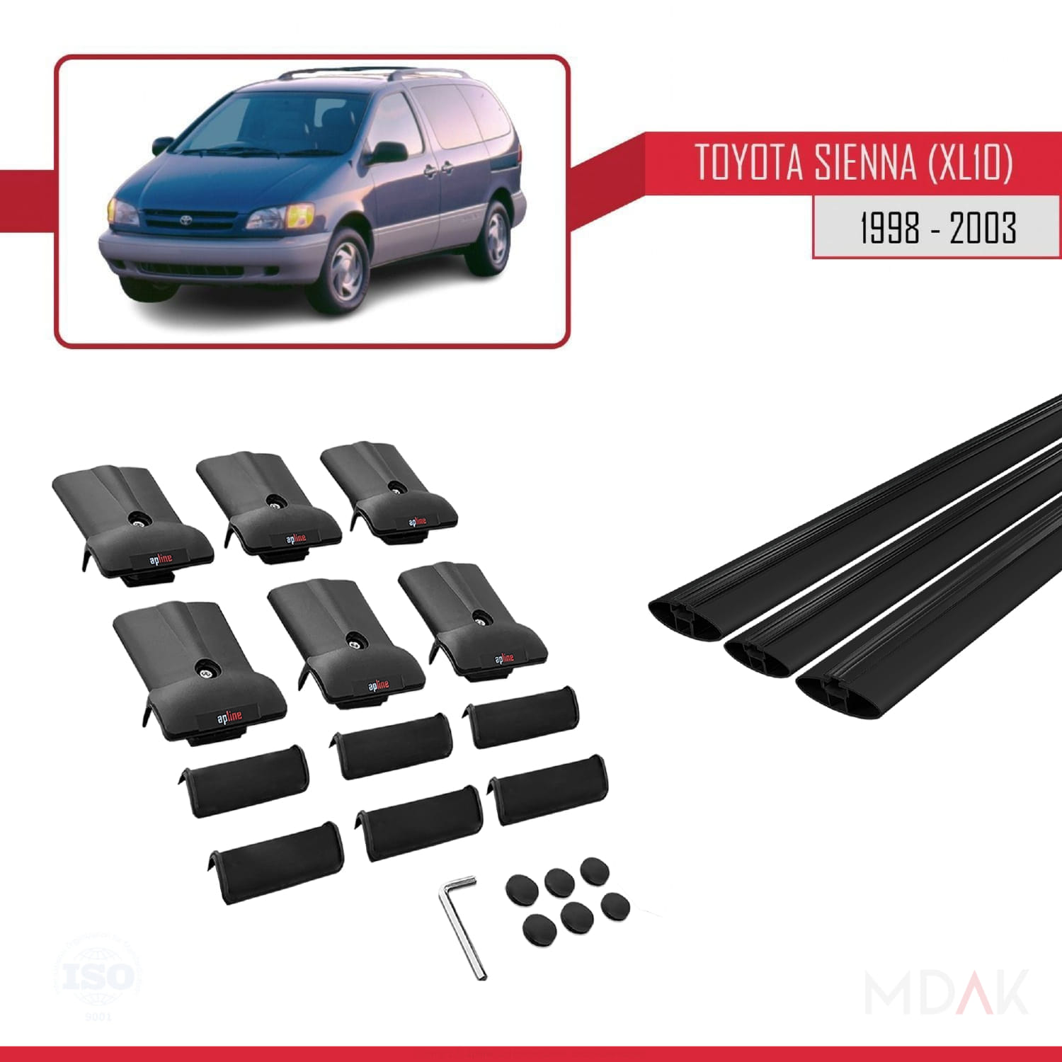Toyota Sienna (XL10) 1998-2003 Arası ile Uyumlu FLY Model Ara Atkı Tavan Barı Siyah 3 Adet - Görsel 5