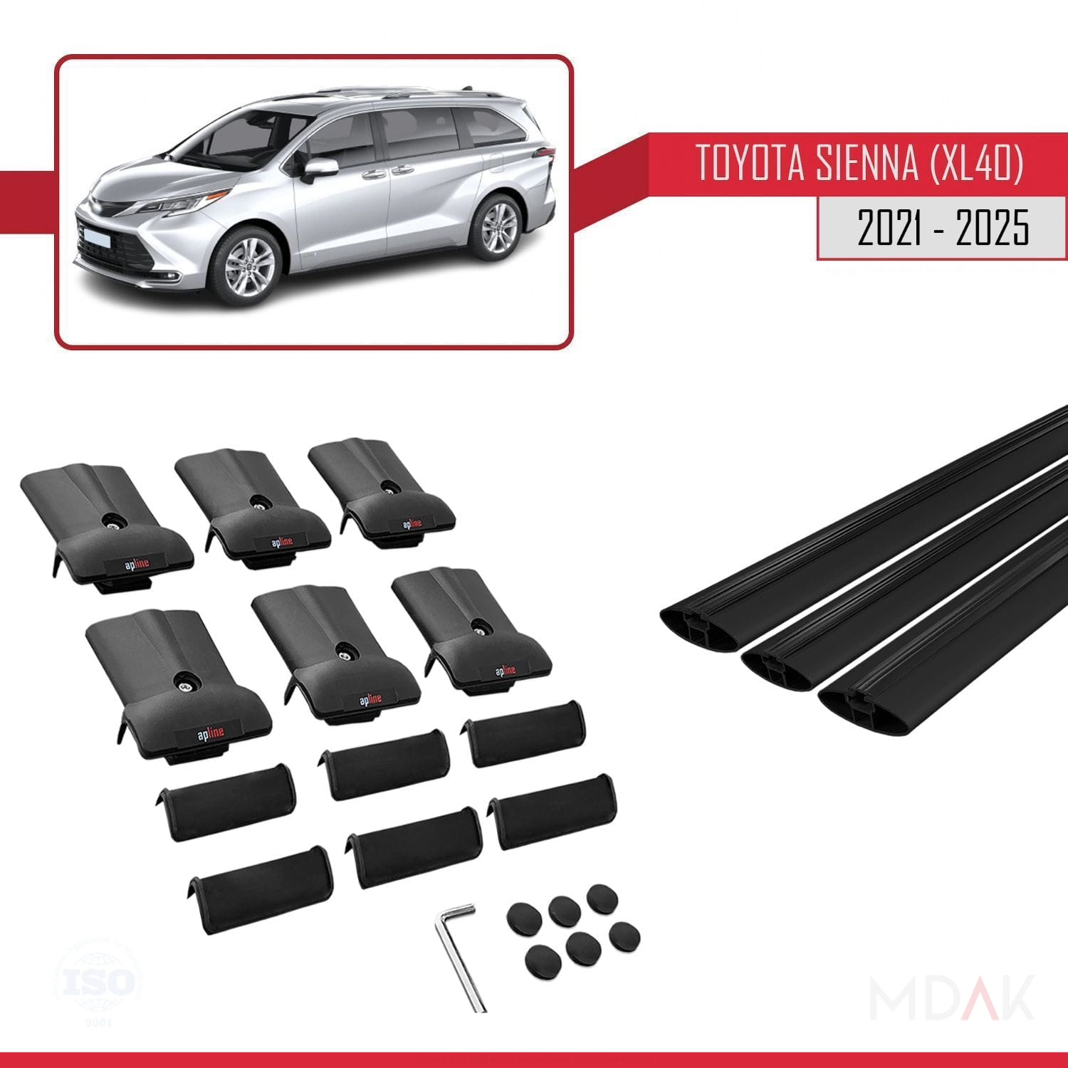 Toyota Sienna 4 (XL40) 2021 ve Sonrası ile Uyumlu FLY Model Ara Atkı Tavan Barı Siyah 3 Adet - Görsel 5