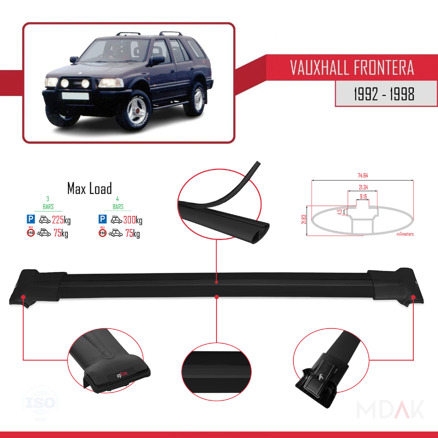 Vauxhall Frontera 1992-1998 Arası ile Uyumlu FLY Model Ara Atkı Tavan Barı Siyah 3 Adet - Görsel 3
