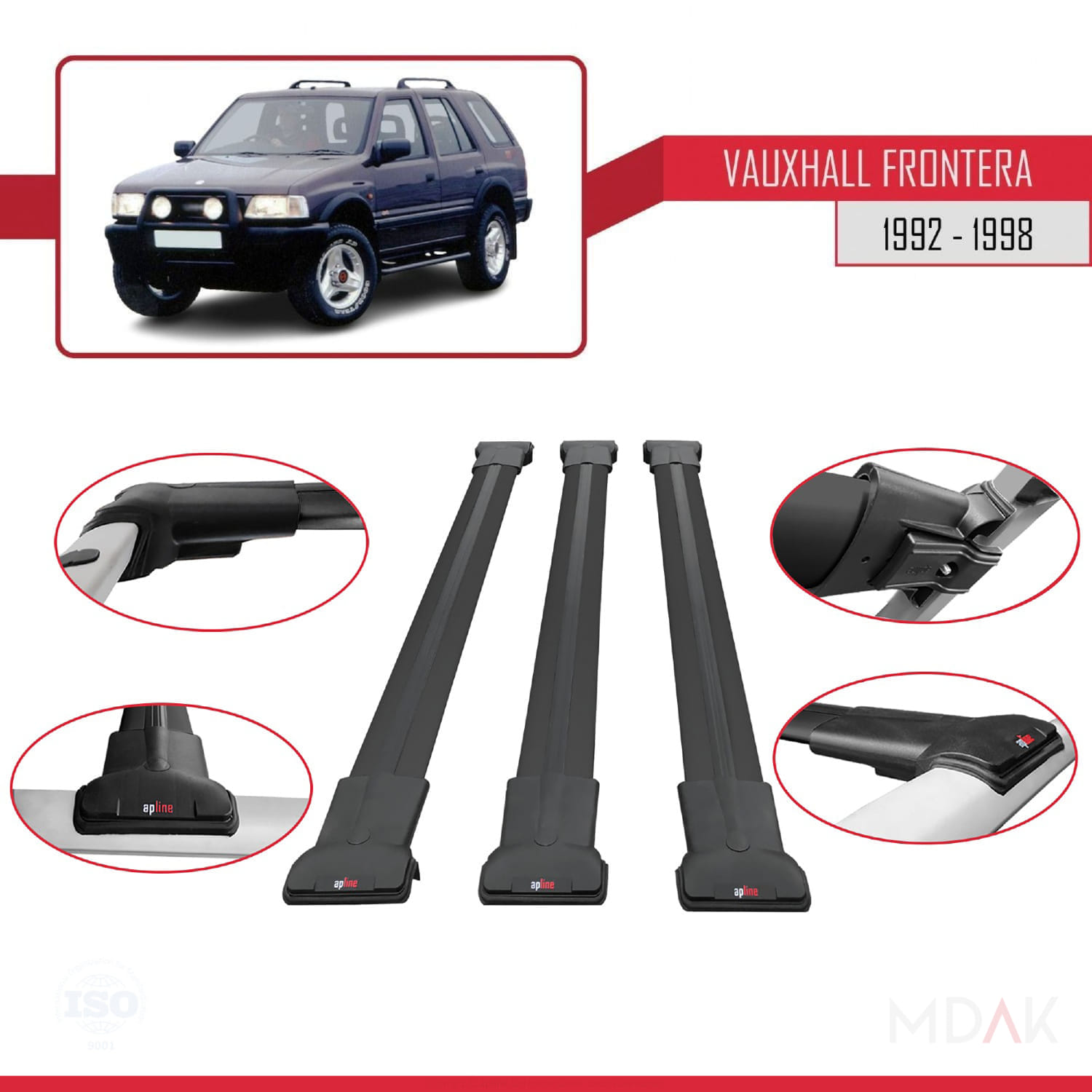Vauxhall Frontera 1992-1998 Arası ile Uyumlu FLY Model Ara Atkı Tavan Barı Siyah 3 Adet - Görsel 4