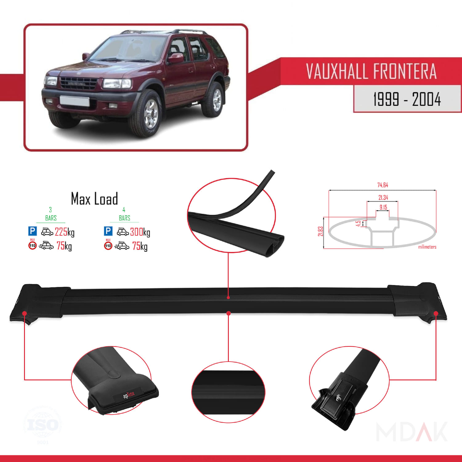 Vauxhall Frontera 2 1999-2004 Arası ile Uyumlu FLY Model Ara Atkı Tavan Barı Siyah 3 Adet - Görsel 3