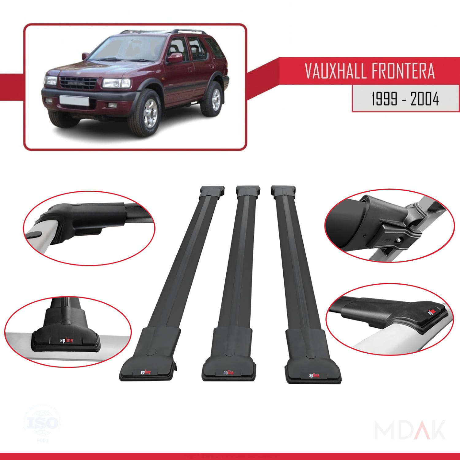Vauxhall Frontera 2 1999-2004 Arası ile Uyumlu FLY Model Ara Atkı Tavan Barı Siyah 3 Adet - Görsel 4