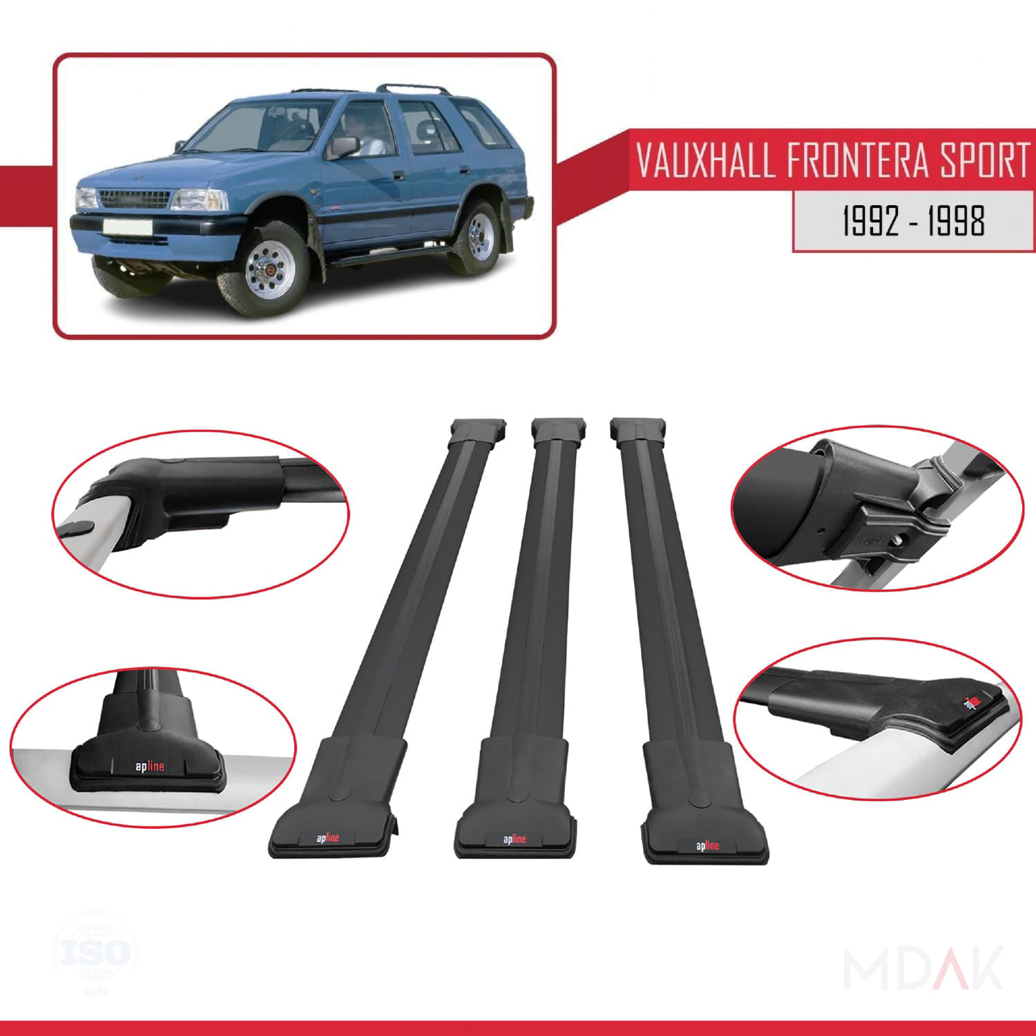 Vauxhall Frontera Sport 1992-1998 Arası ile Uyumlu FLY Model Ara Atkı Tavan Barı Siyah 3 Adet - Görsel 4