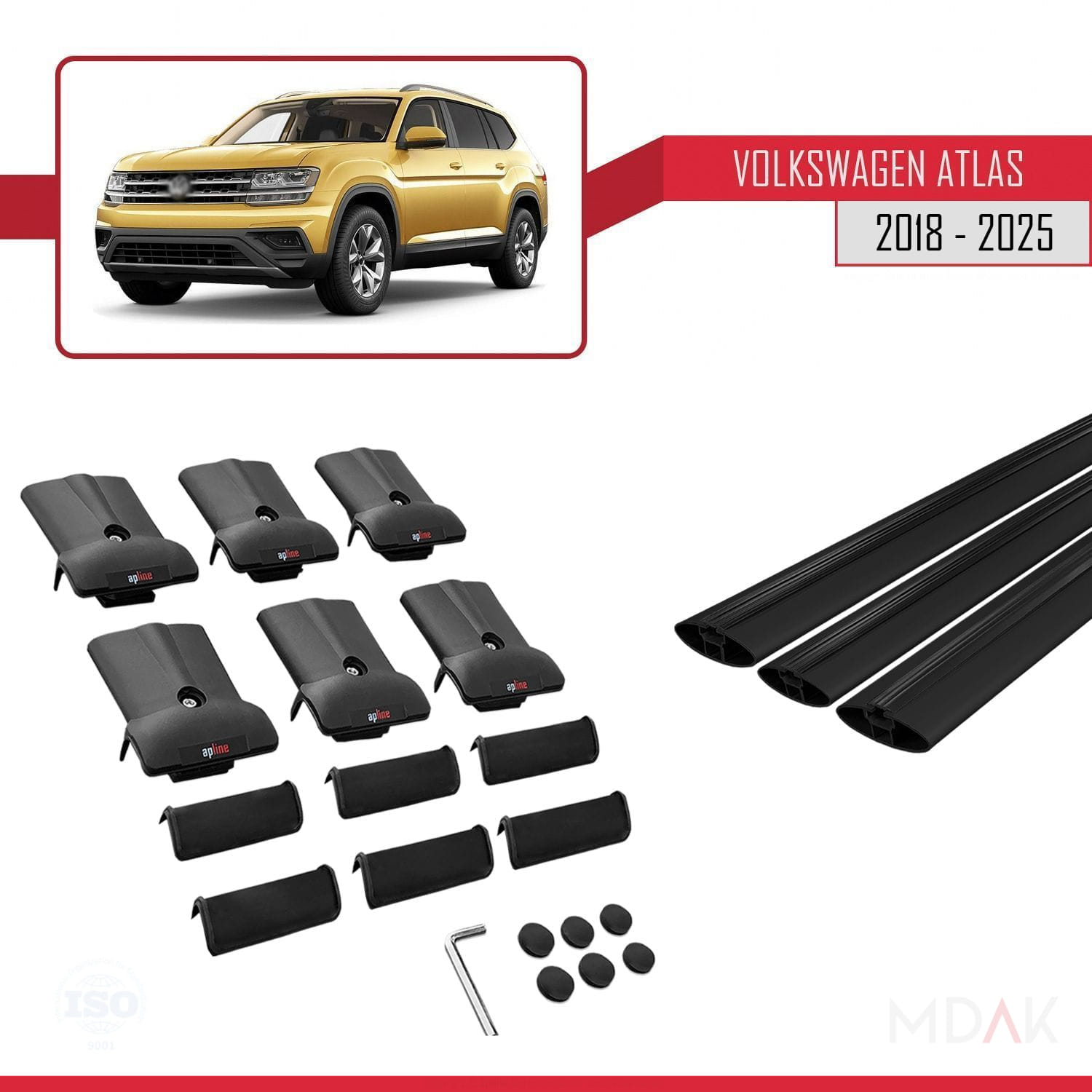 Volkswagen Atlas (CA1) 2018 ve Sonrası ile Uyumlu FLY Model Ara Atkı Tavan Barı Siyah 3 Adet - Görsel 5