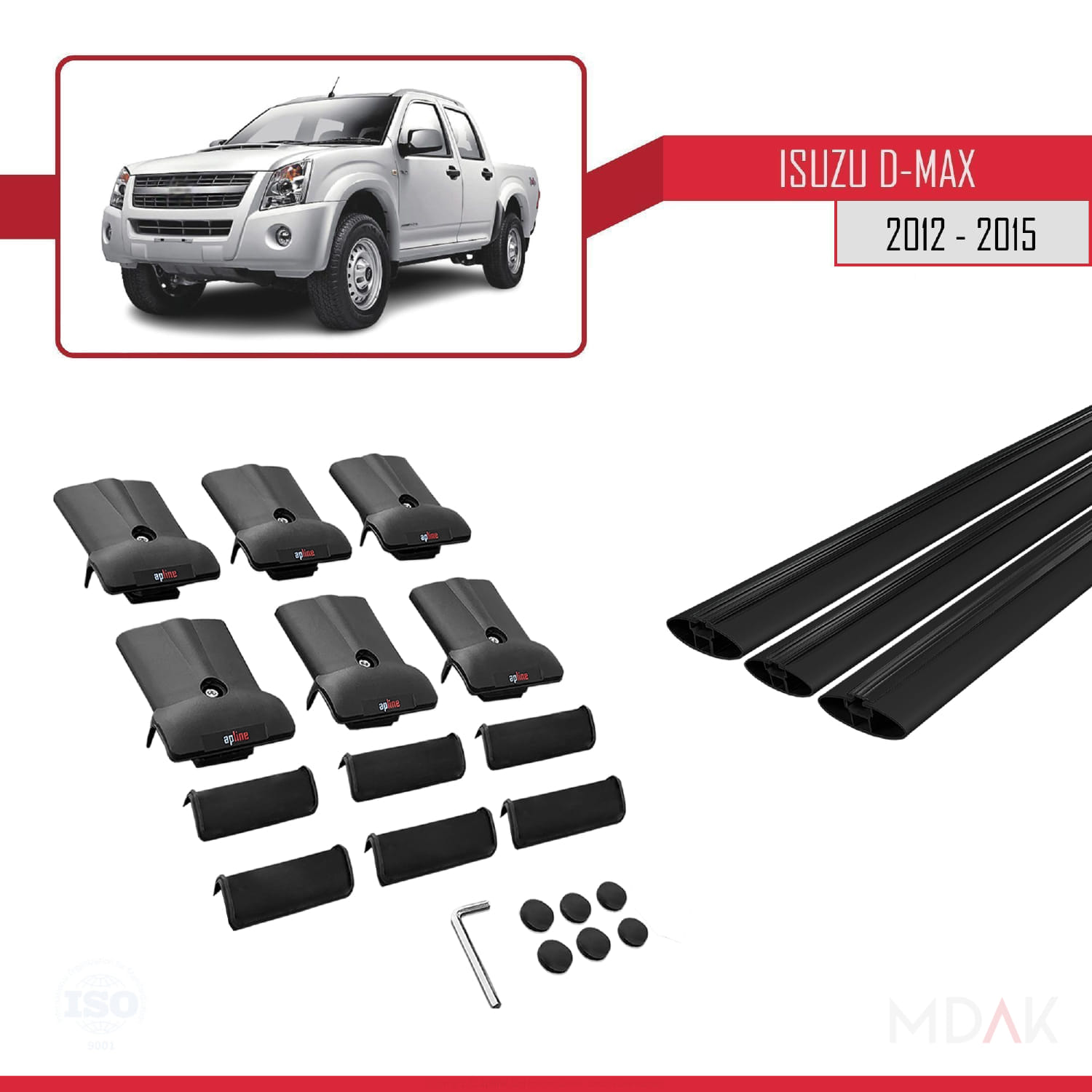 Isuzu D-Max 2 (RT50) Pre-Facelift 2012-2015 Arası ile Uyumlu FLY Model Ara Atkı Tavan Barı Siyah 3 Adet - Görsel 5