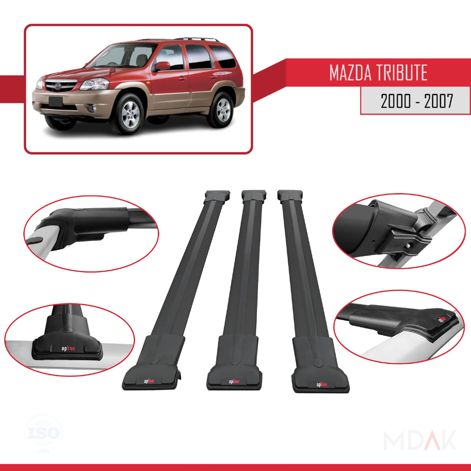 Mazda Tribute 2000-2007 Arası ile Uyumlu FLY Model Ara Atkı Tavan Barı Siyah 3 Adet - Görsel 4