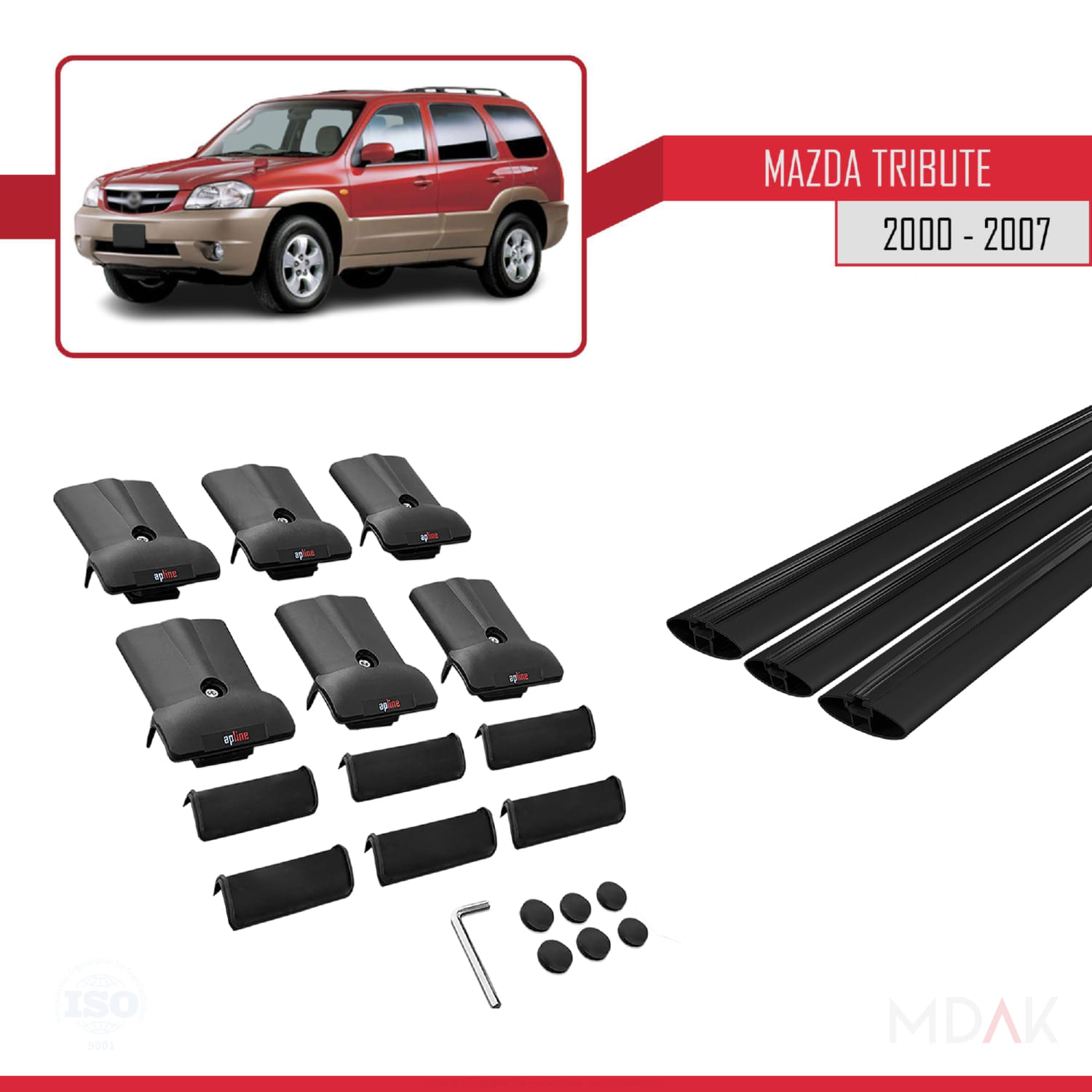 Mazda Tribute 2000-2007 Arası ile Uyumlu FLY Model Ara Atkı Tavan Barı Siyah 3 Adet - Görsel 5