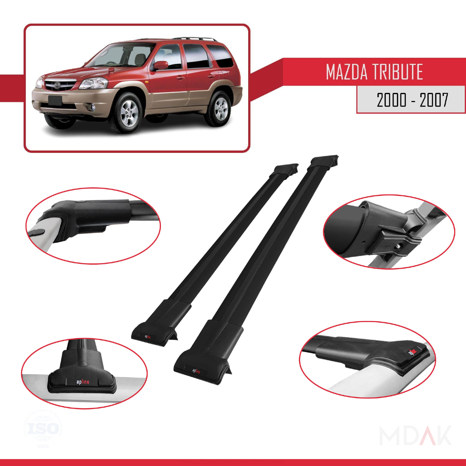 Mazda Tribute 2000-2007 Arası ile Uyumlu FLY Model Ara Atkı Tavan Barı Siyah 2 Adet - Görsel 4