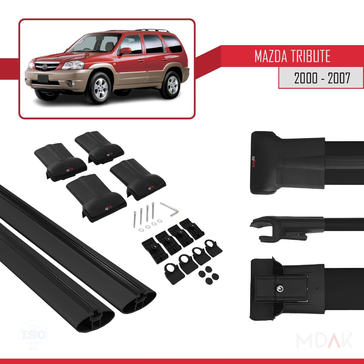 Mazda Tribute 2000-2007 Arası ile Uyumlu FLY Model Ara Atkı Tavan Barı Siyah 2 Adet - Görsel 5