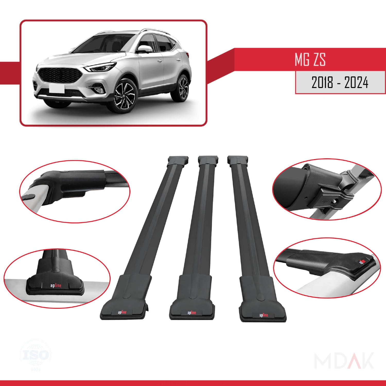 MG ZS 2018-2024 Arası ile Uyumlu FLY Model Ara Atkı Tavan Barı Siyah 3 Adet - Görsel 5
