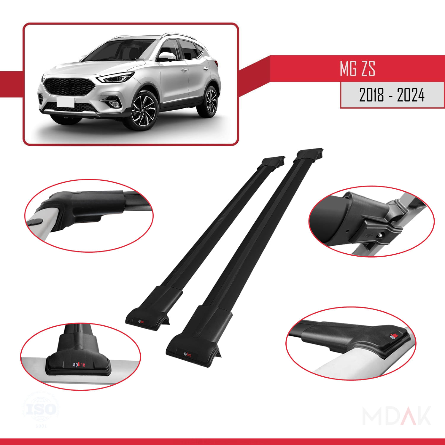 MG ZS 2018-2024 Arası ile Uyumlu FLY Model Ara Atkı Tavan Barı Siyah 2 Adet - Görsel 4