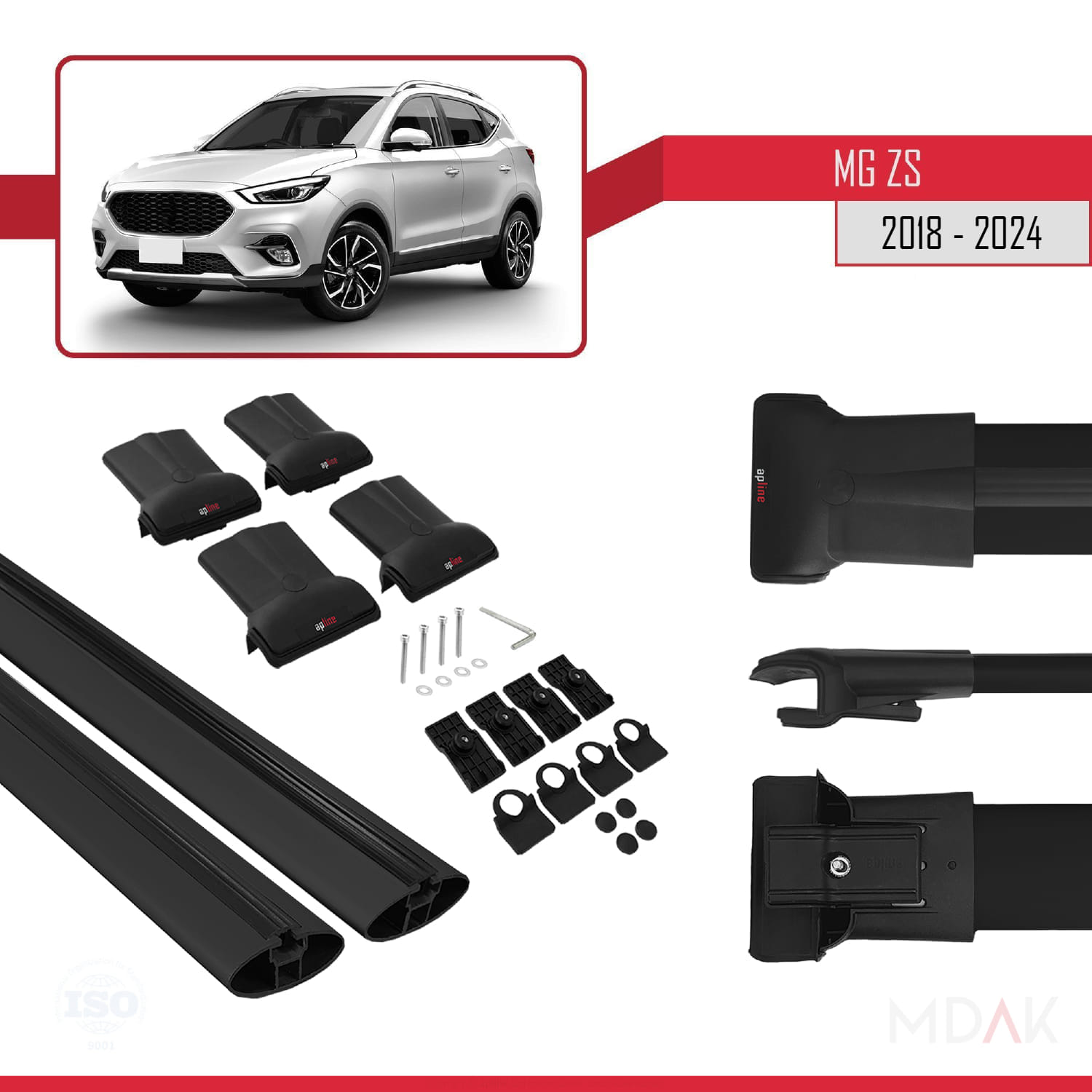 MG ZS 2018-2024 Arası ile Uyumlu FLY Model Ara Atkı Tavan Barı Siyah 2 Adet - Görsel 5