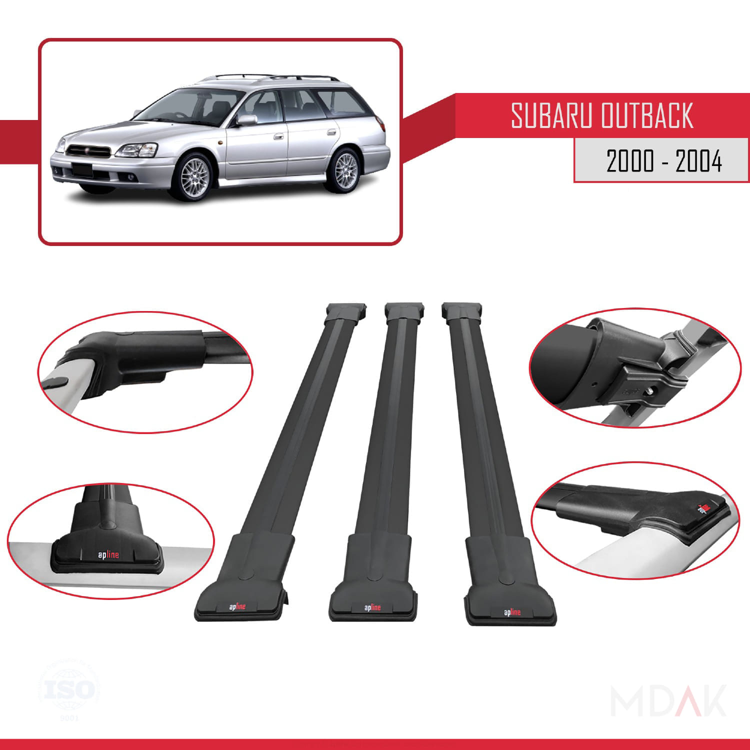 Subaru Outback 2 2000-2004 Arası ile Uyumlu FLY Model Ara Atkı Tavan Barı Siyah 3 Adet - Görsel 4