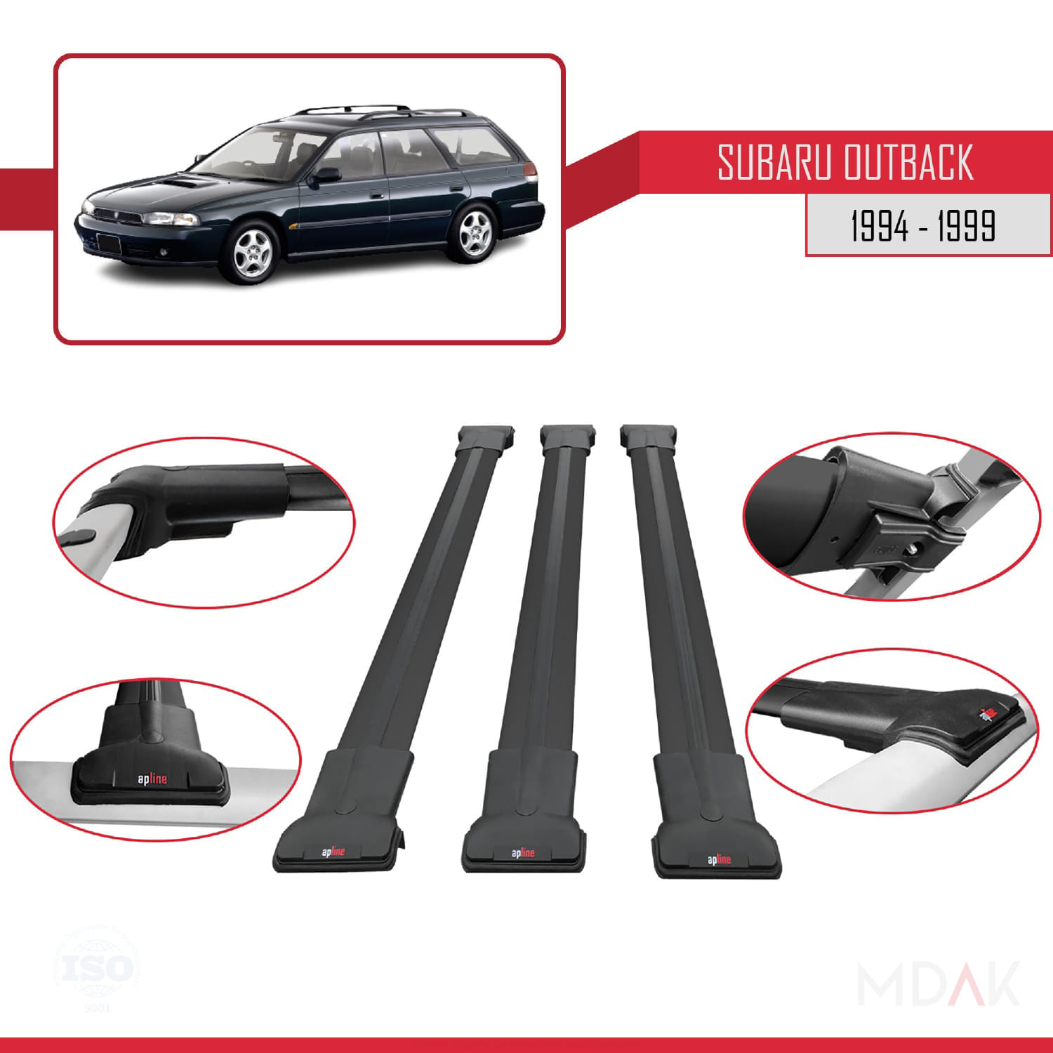 Subaru Outback 1994-1999 Arası ile Uyumlu FLY Model Ara Atkı Tavan Barı Siyah 3 Adet - Görsel 4