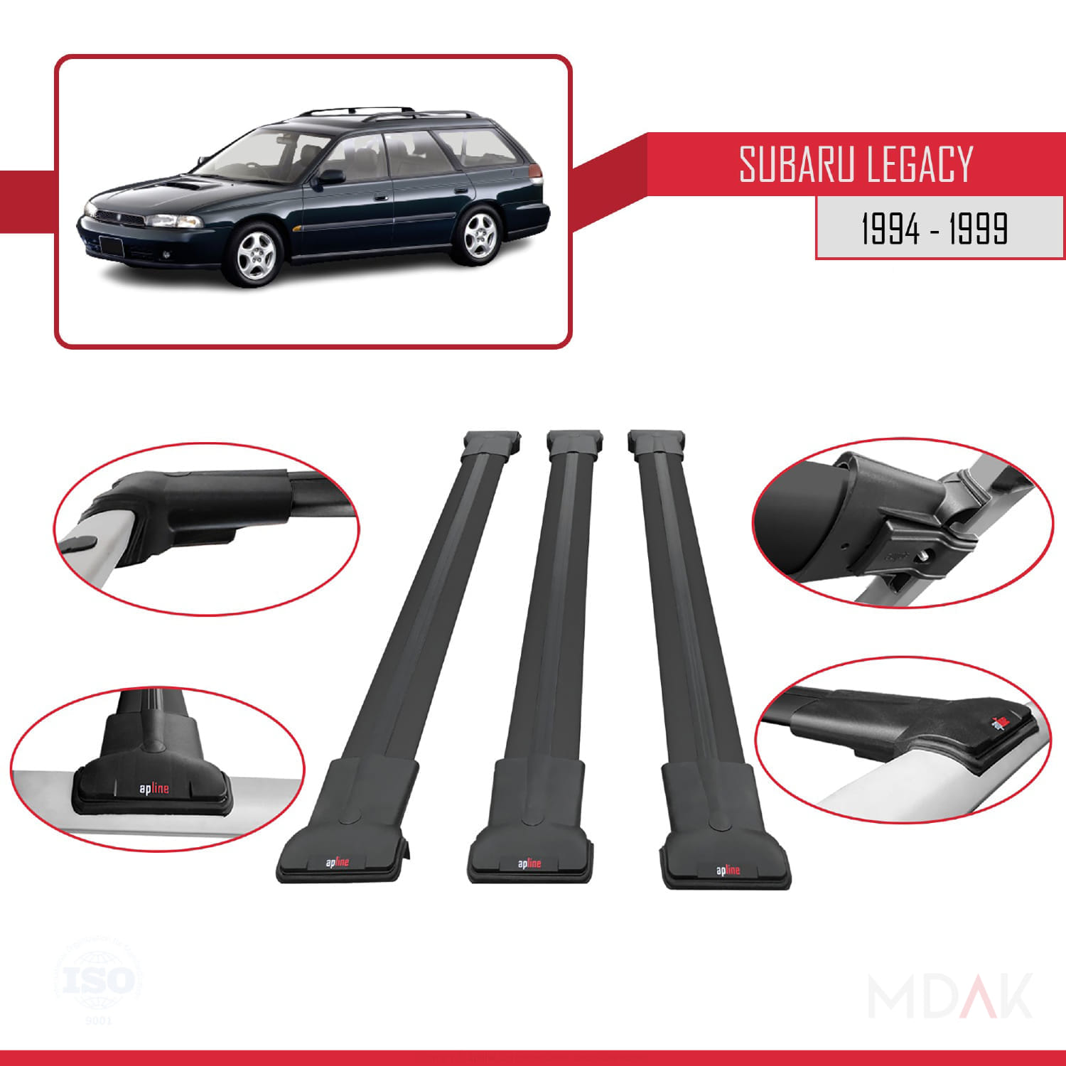 Subaru Legacy 2 (BD) 1994-1999 Arası ile Uyumlu FLY Model Ara Atkı Tavan Barı Siyah 3 Adet - Görsel 4