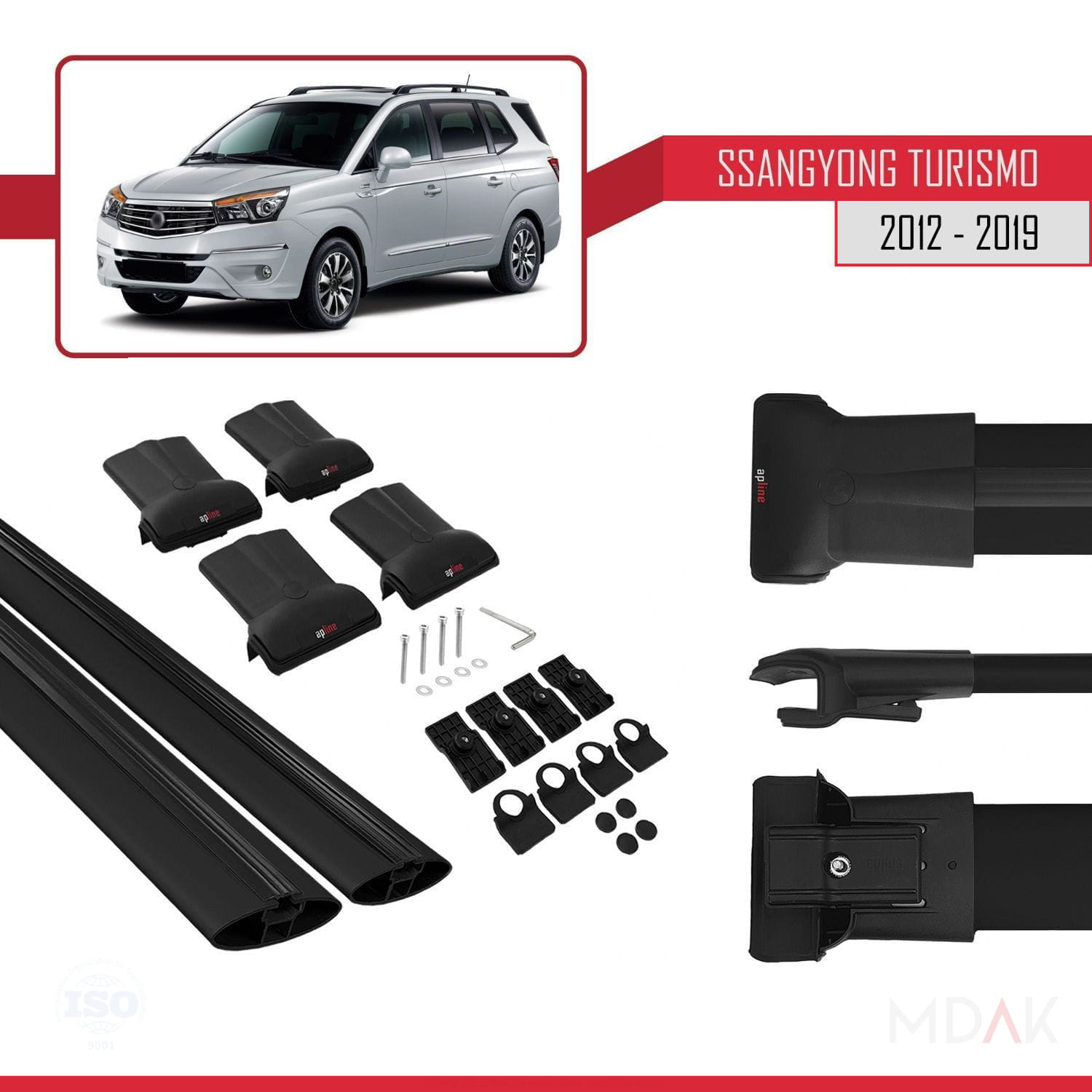 Ssangyong Turismo 2012-2019 Arası ile Uyumlu FLY Model Ara Atkı Tavan Barı Siyah 2 Adet - Görsel 5