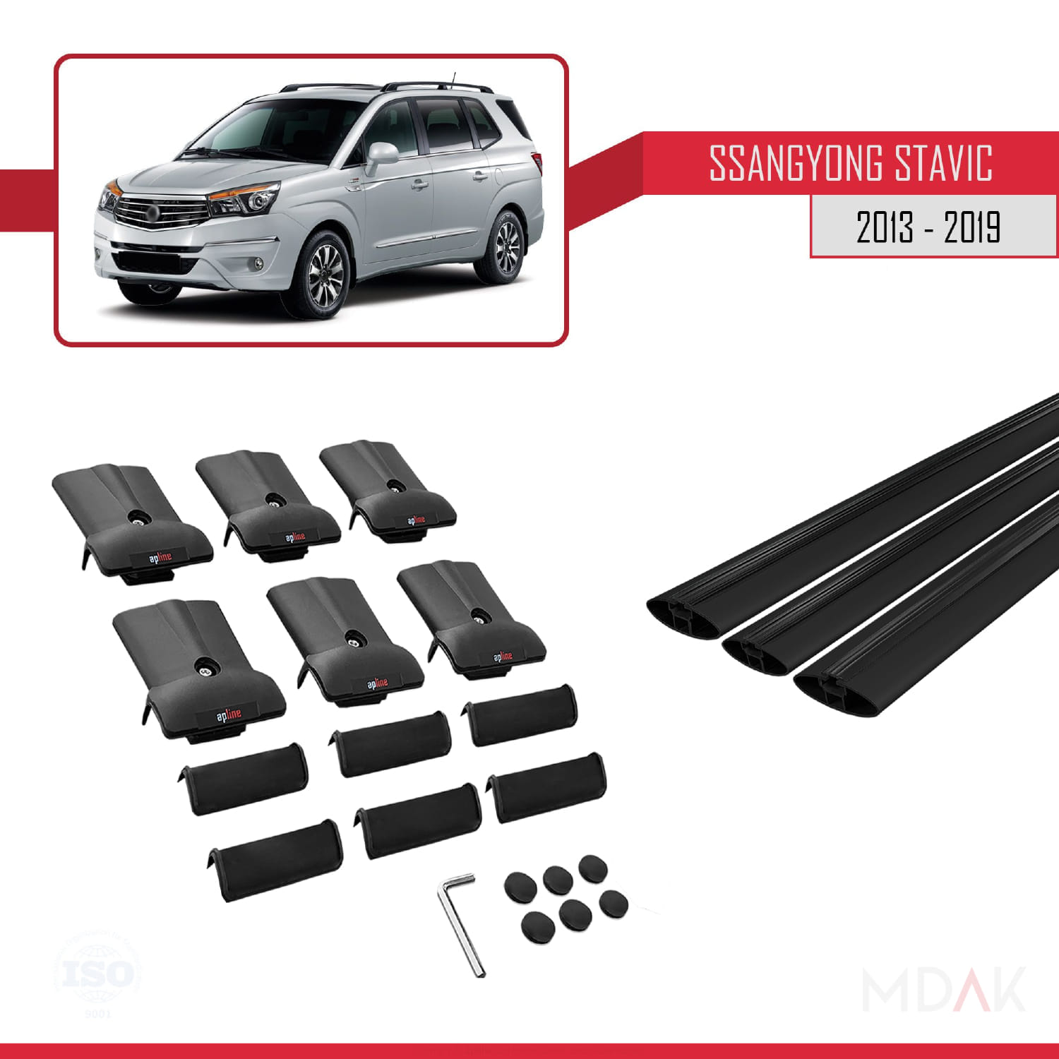 Ssangyong Stavic 2 2013-2019 Arası ile Uyumlu FLY Model Ara Atkı Tavan Barı Siyah 3 Adet - Görsel 5