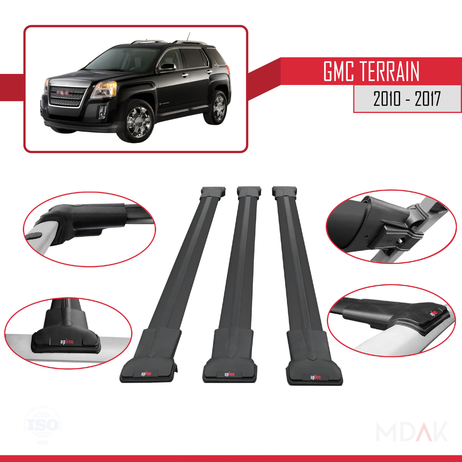 GMC Terrain 2010-2017 Arası ile Uyumlu FLY Model Ara Atkı Tavan Barı Siyah 3 Adet - Görsel 4