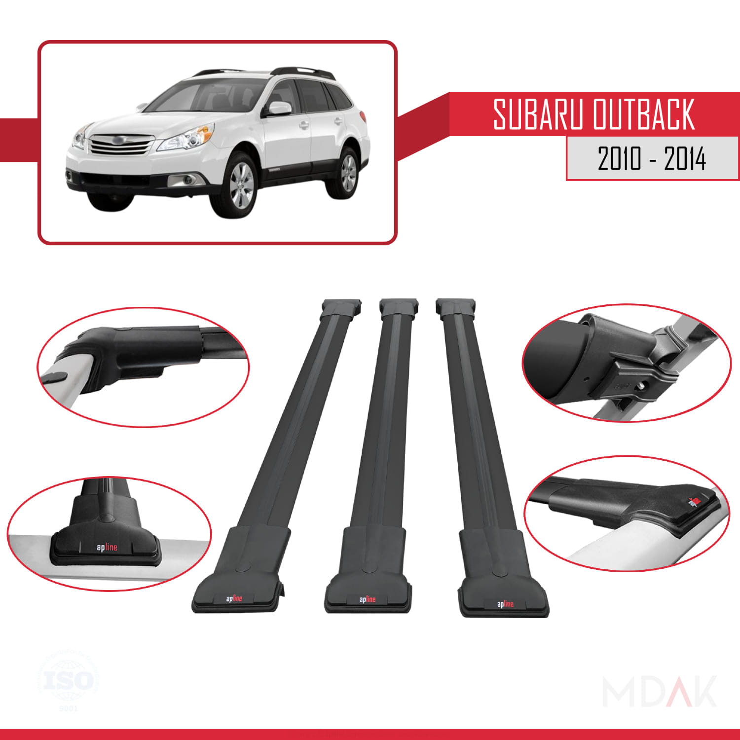 Subaru Outback 2010-2014 Arası ile Uyumlu FLY Model Ara Atkı Tavan Barı Siyah 3 Adet - Görsel 4