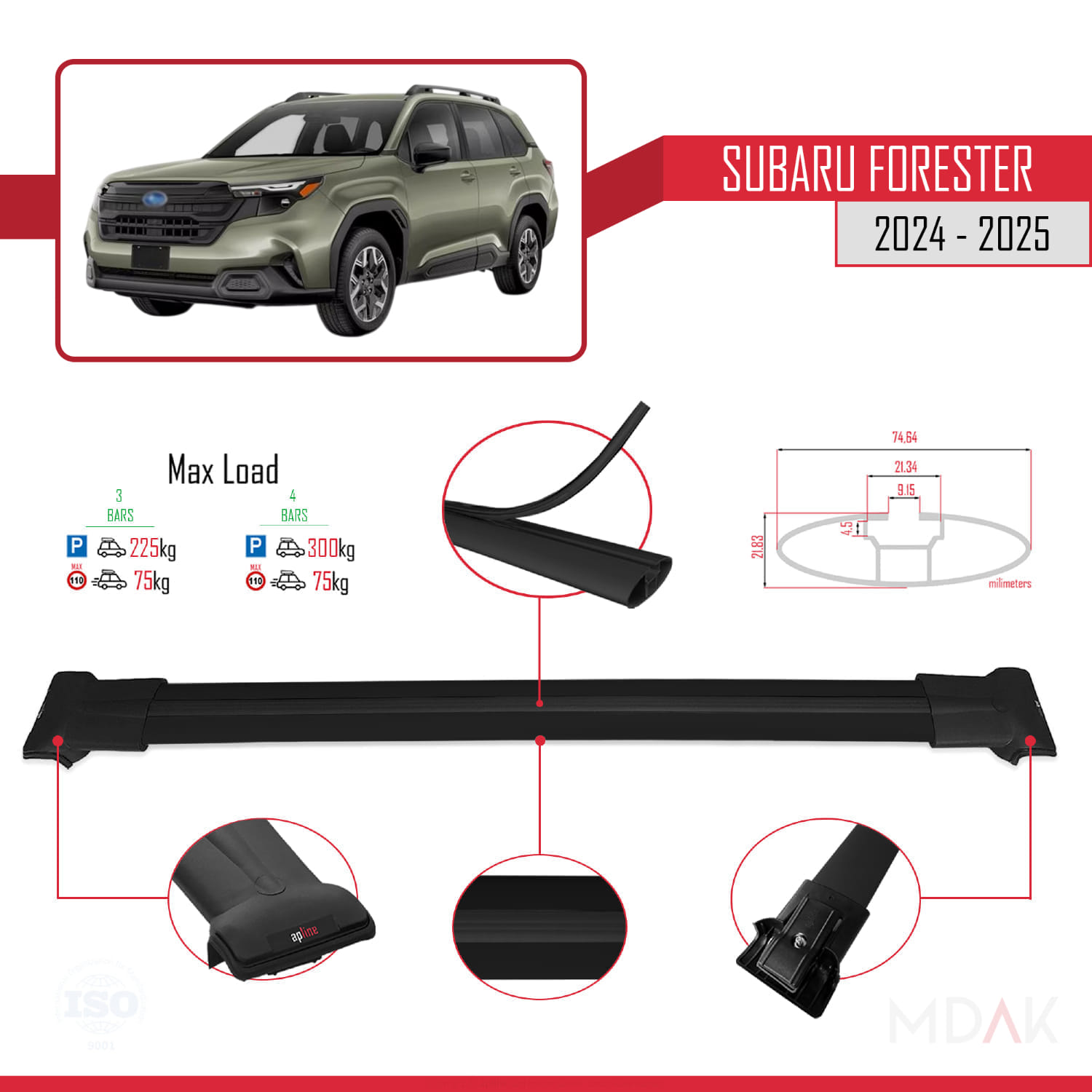Subaru Forester (AYRIK) 2024-2025 Arası ile Uyumlu FLY Model Ara Atkı Tavan Barı Siyah 3 Adet - Görsel 3