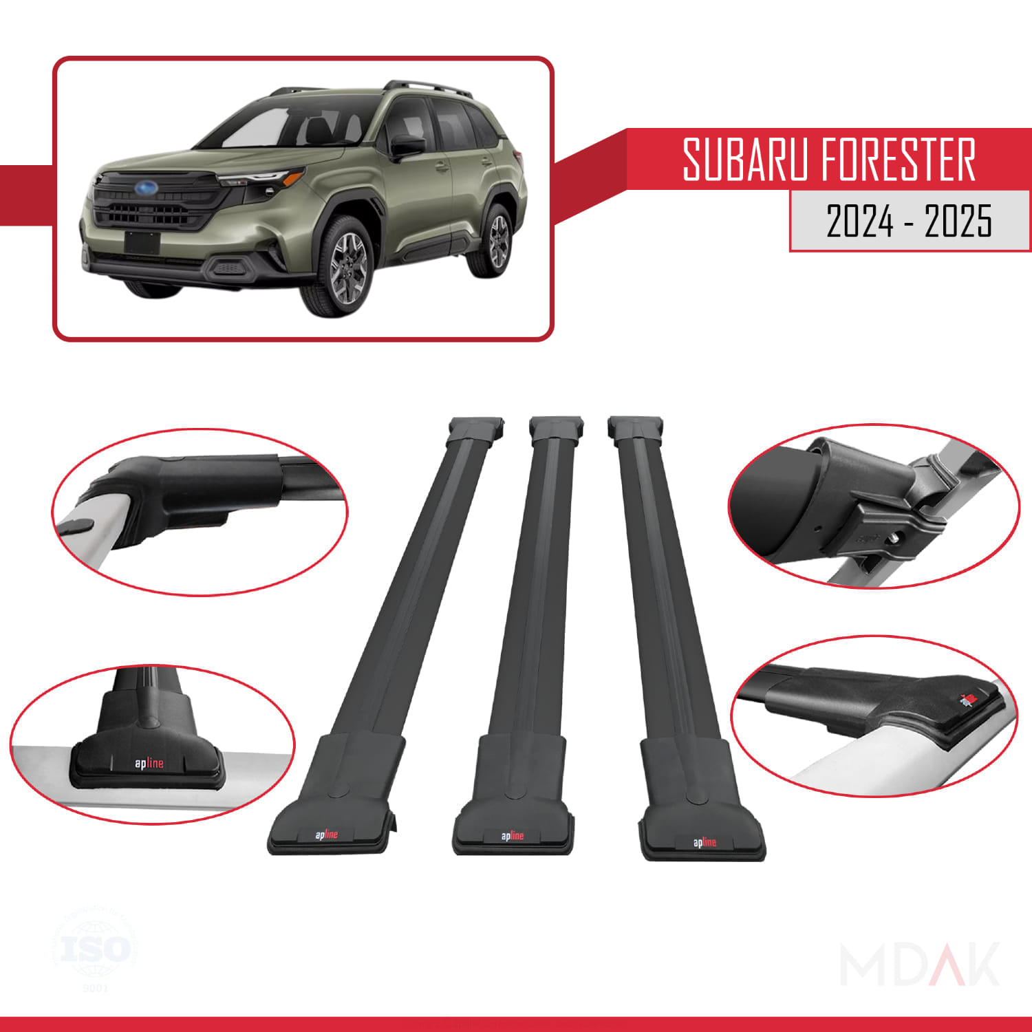 Subaru Forester (AYRIK) 2024-2025 Arası ile Uyumlu FLY Model Ara Atkı Tavan Barı Siyah 3 Adet - Görsel 4