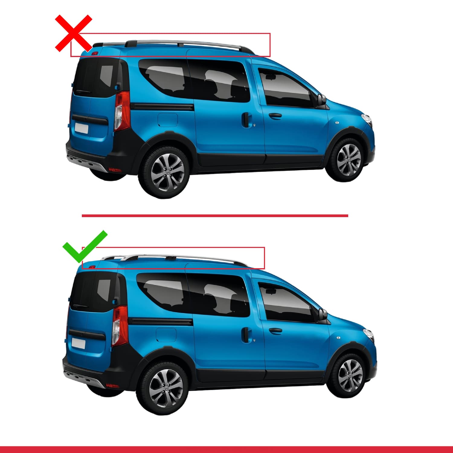 Dacia Dokker (K67) 2012-2024 Arası ile Uyumlu BASIC Model Ara Atkı Tavan Barı Gri 3 Adet - Görsel 3