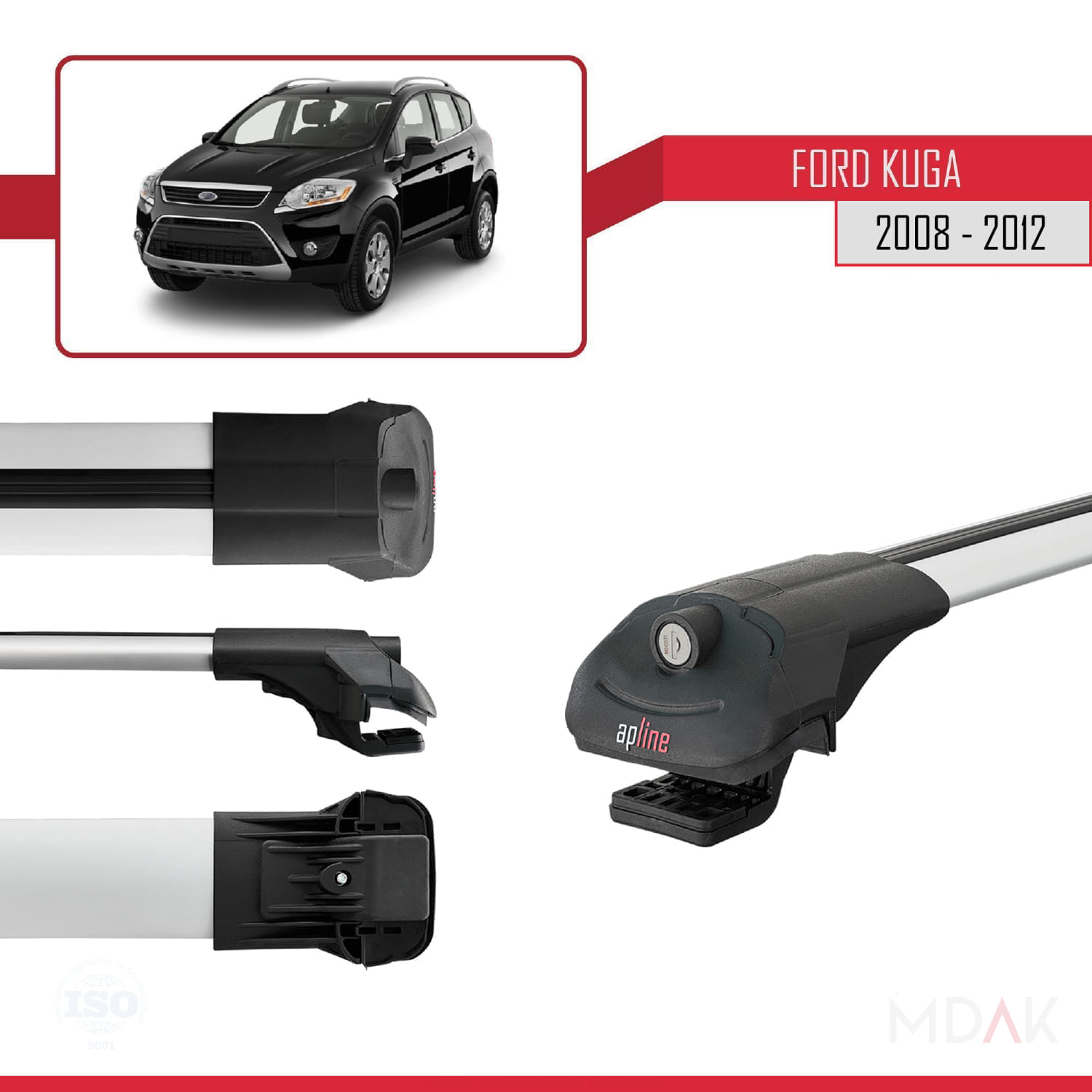 Ford Kuga (C394) 2008-2012 Arası ile Uyumlu ACE-1 Ara Atkı Tavan Barı Gri 3 Adet - Görsel 3