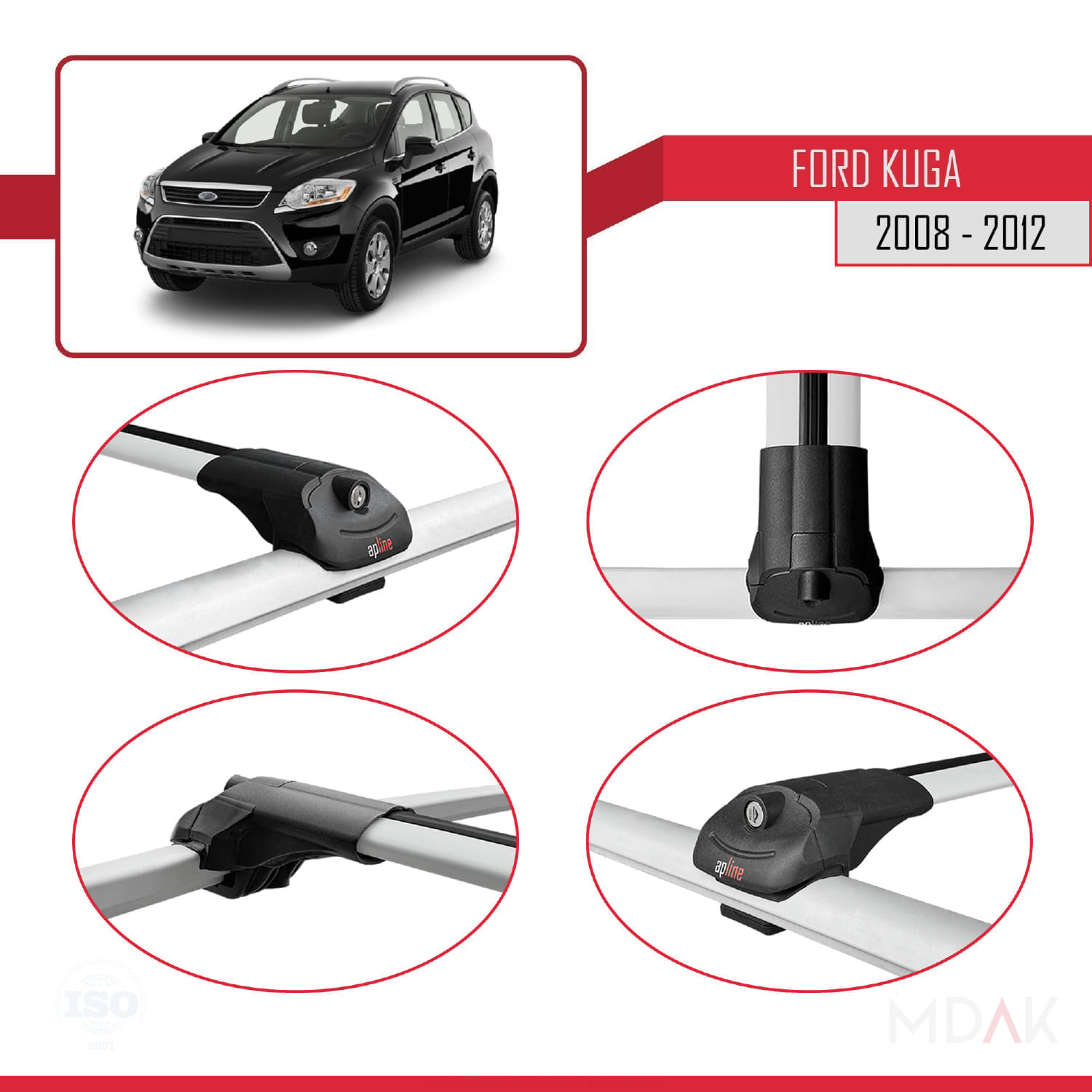 Ford Kuga (C394) 2008-2012 Arası ile Uyumlu ACE-1 Ara Atkı Tavan Barı Gri 3 Adet - Görsel 4