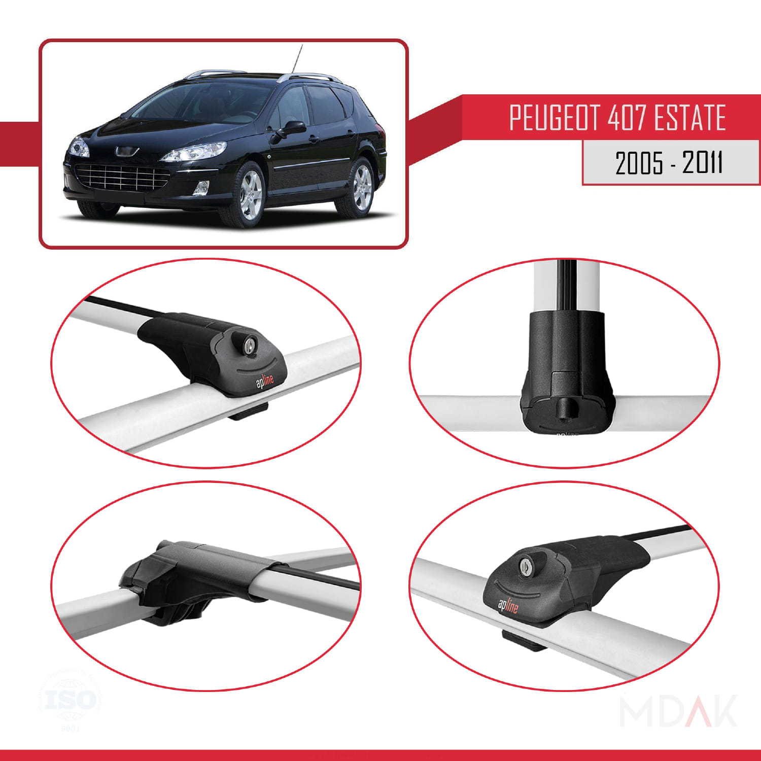 Peugeot 407 SW 2005-2011 Arası ile Uyumlu ACE-1 Ara Atkı Tavan Barı Gri 2 Adet - Görsel 4