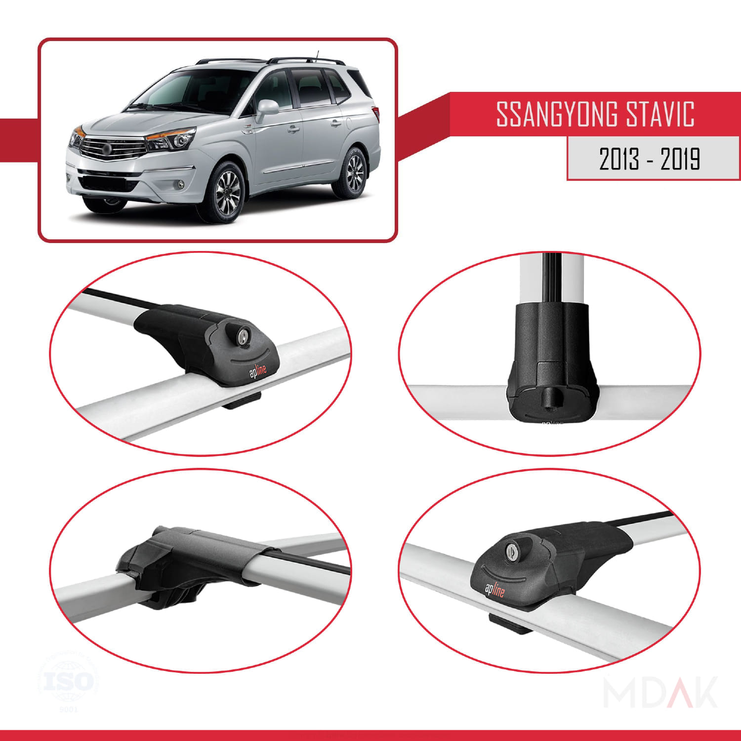 Ssangyong Stavic 2 2013-2019 Arası ile Uyumlu ACE-1 Ara Atkı Tavan Barı Gri 2 Adet - Görsel 4
