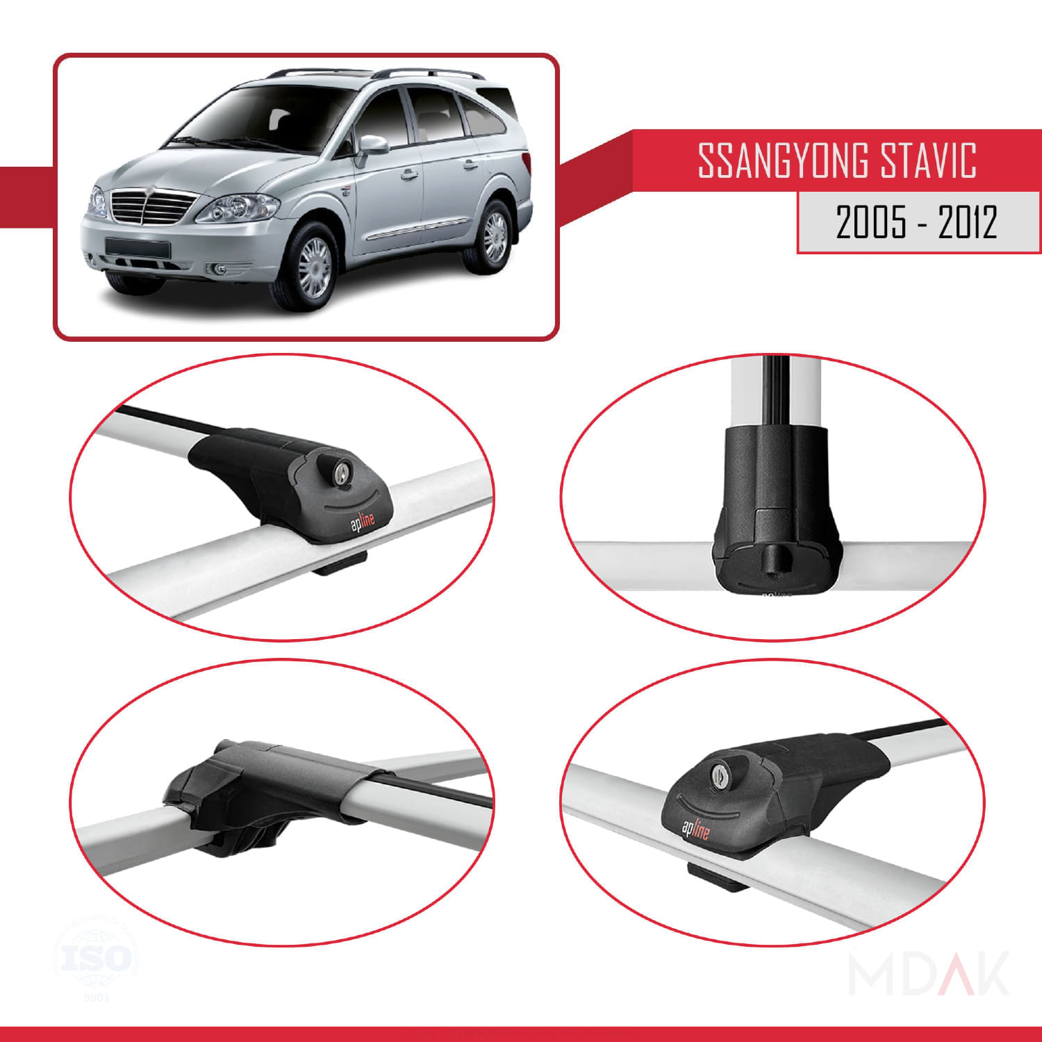 Ssangyong Stavic 2005-2012 Arası ile Uyumlu ACE-1 Ara Atkı Tavan Barı Gri 2 Adet - Görsel 4