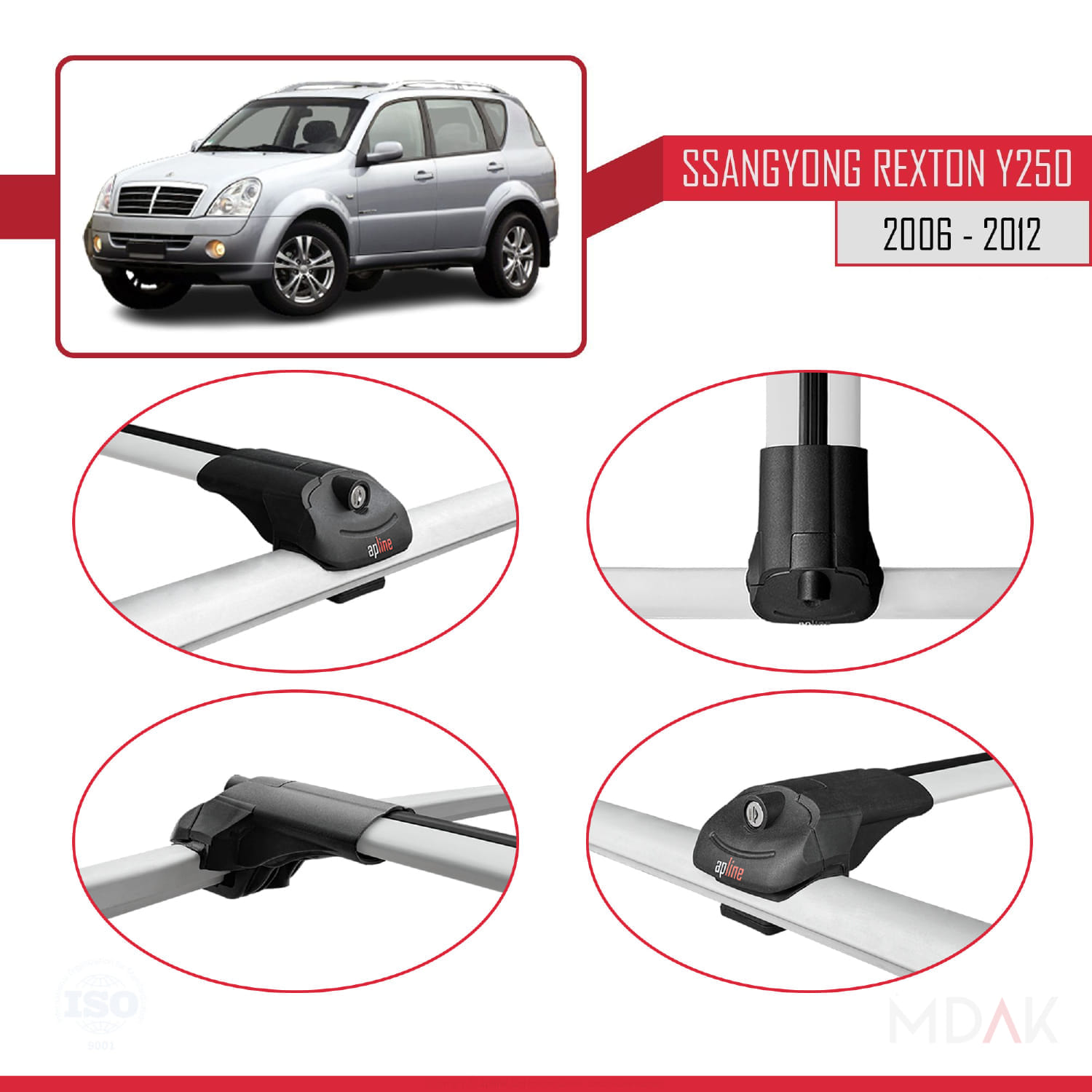 Ssangyong Rexton (Y250) 2006-2012 Arası ile Uyumlu ACE-1 Ara Atkı Tavan Barı Gri 2 Adet - Görsel 4