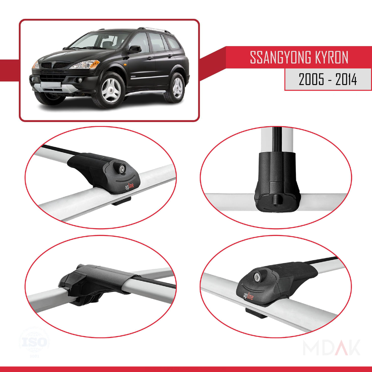 Ssangyong Kyron 2005-2014 Arası ile Uyumlu ACE-1 Ara Atkı Tavan Barı Gri 3 Adet - Görsel 4