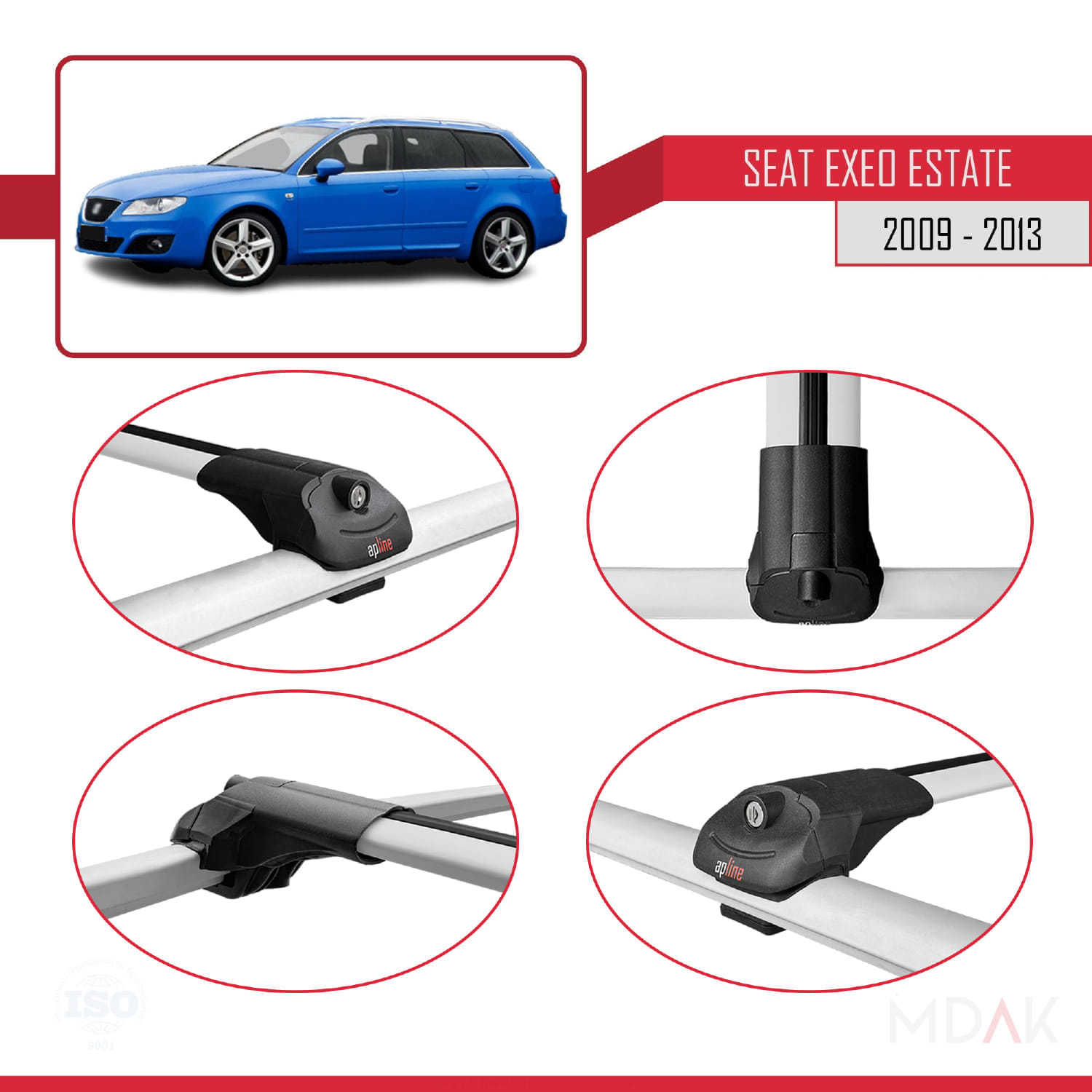 Seat Exeo (3R9) ST 2009-2013 Arası ile Uyumlu ACE-1 Ara Atkı Tavan Barı Gri 2 Adet - Görsel 4