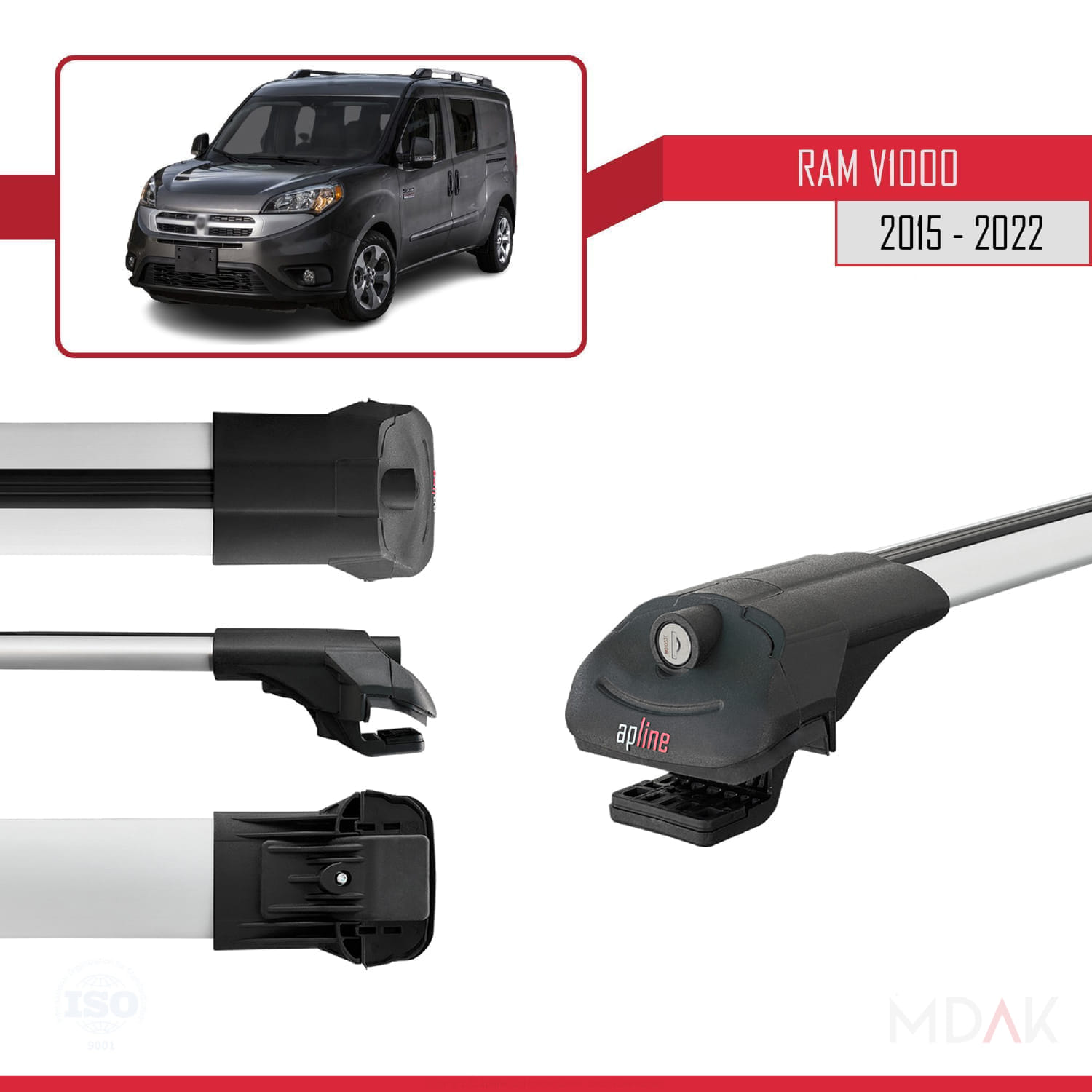 Ram V1000 2015-2022 Arası ile Uyumlu ACE-1 Ara Atkı Tavan Barı Gri 3 Adet - Görsel 3