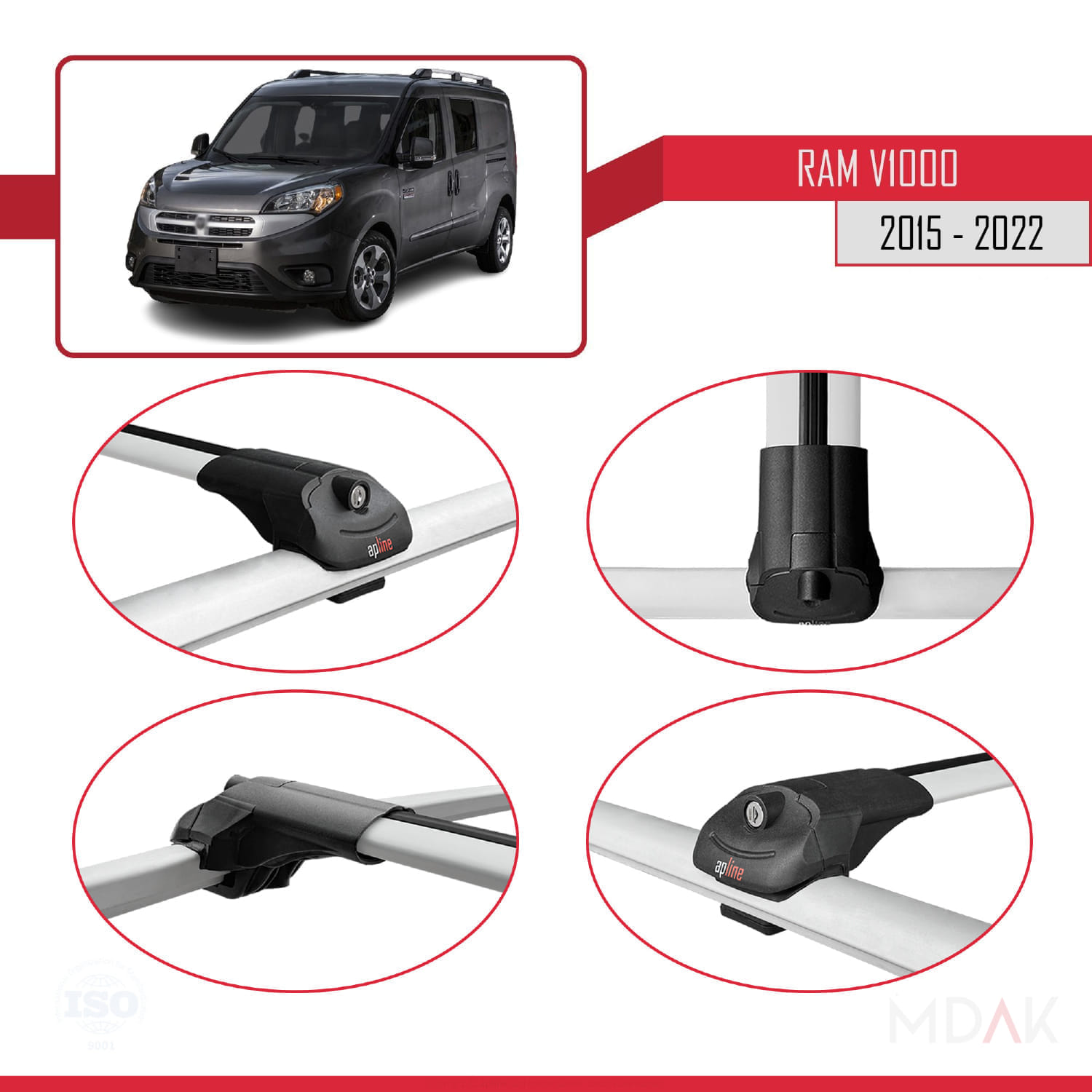 Ram V1000 2015-2022 Arası ile Uyumlu ACE-1 Ara Atkı Tavan Barı Gri 2 Adet - Görsel 4