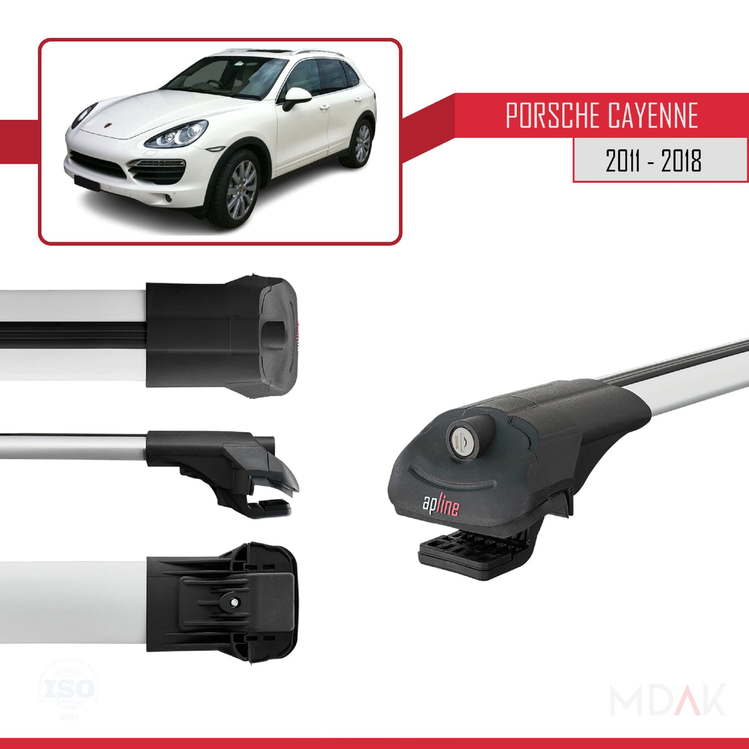 Porsche Cayenne 2 (92A) 2011-2018 Arası ile Uyumlu ACE-1 Ara Atkı Tavan Barı Gri 3 Adet - Görsel 3
