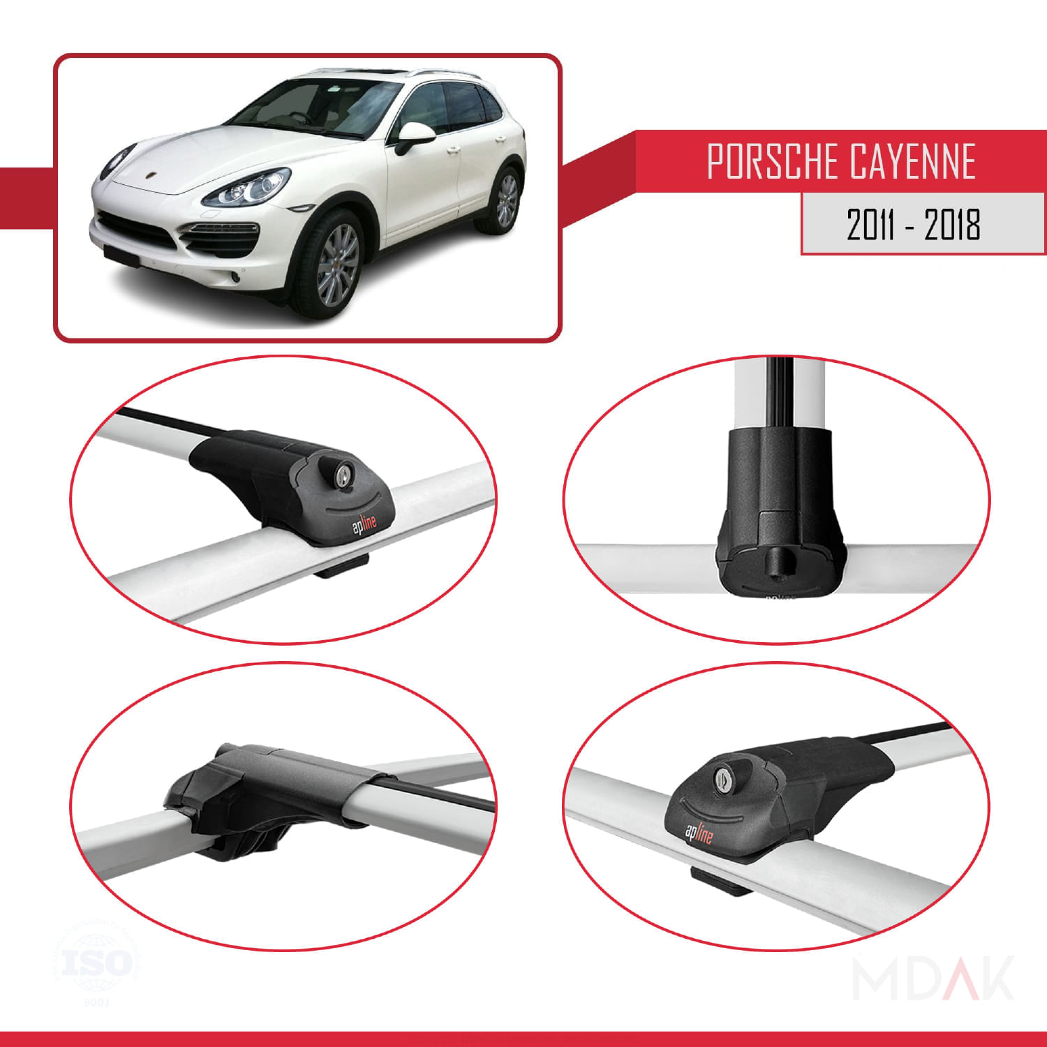 Porsche Cayenne 2 (92A) 2011-2018 Arası ile Uyumlu ACE-1 Ara Atkı Tavan Barı Gri 3 Adet - Görsel 4