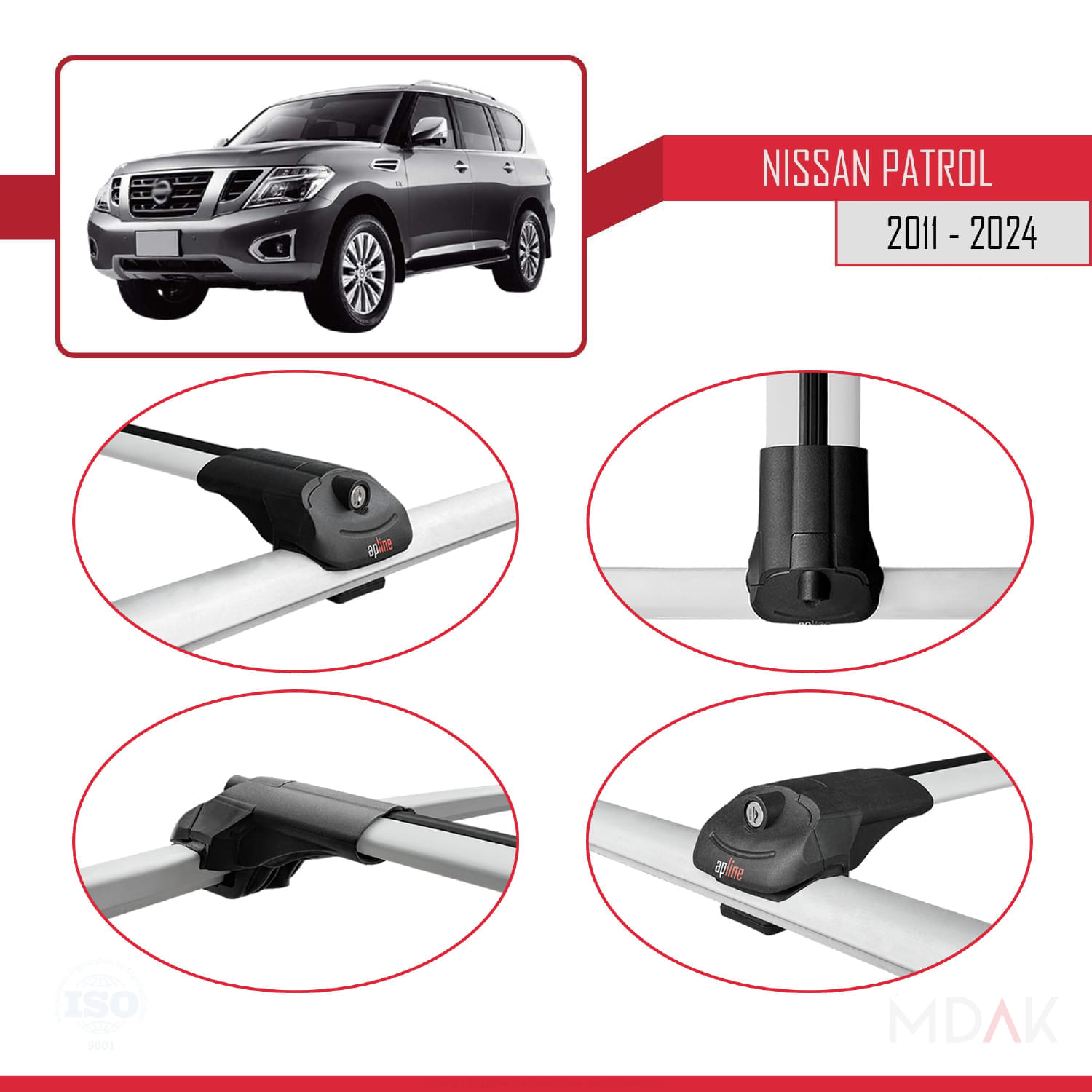 Nissan Patrol 6 (Y62) 2011-2024 Arası ile Uyumlu ACE-1 Ara Atkı Tavan Barı Gri 2 Adet - Görsel 4