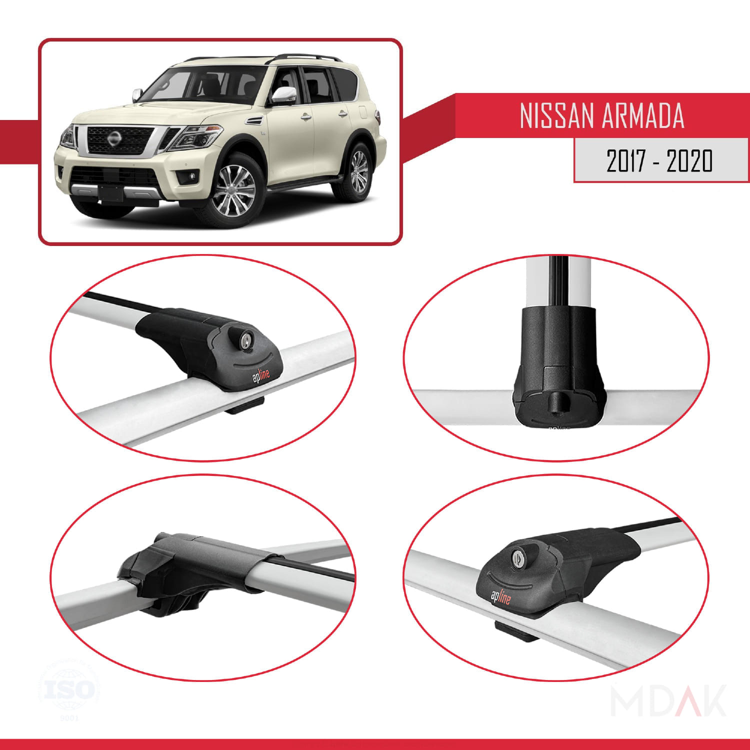 Nissan Armada 2 (Y62) 2017-2020 Arası ile Uyumlu ACE-1 Ara Atkı Tavan Barı Gri 3 Adet - Görsel 4