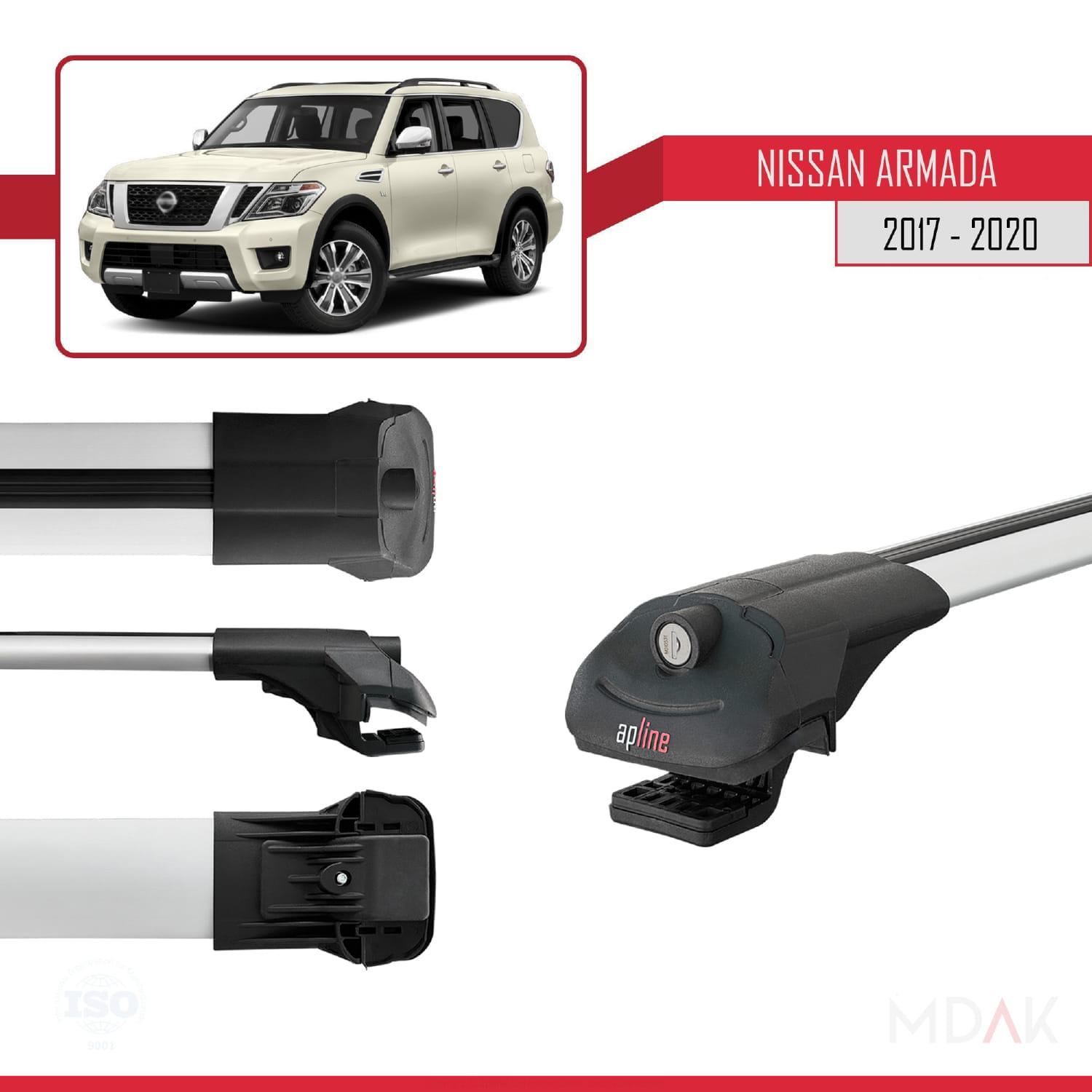 Nissan Armada 2 (Y62) 2017-2020 Arası ile Uyumlu ACE-1 Ara Atkı Tavan Barı Gri 2 Adet - Görsel 3