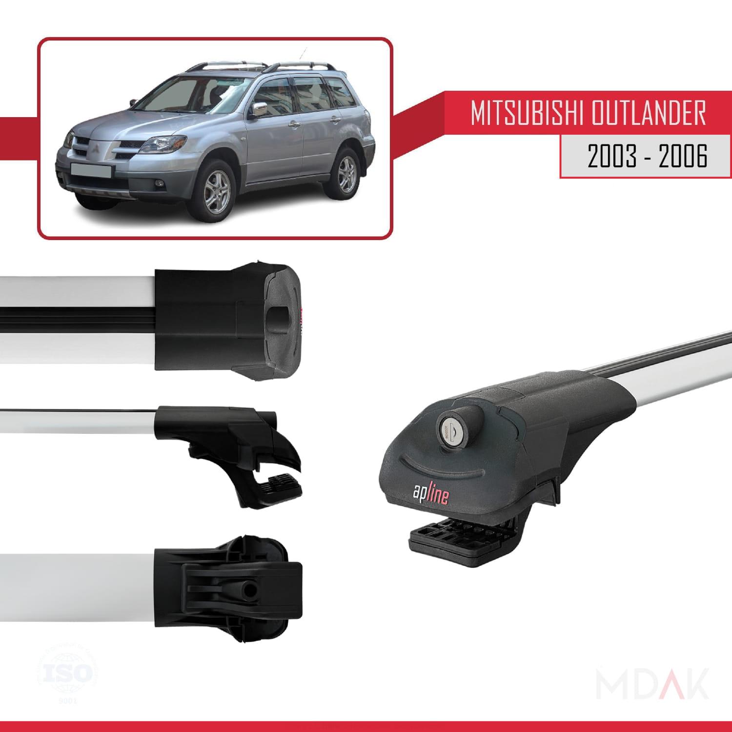 Mitsubishi Outlander 2003-2006 Arası ile Uyumlu ACE-1 Ara Atkı Tavan Barı Gri 3 Adet - Görsel 3