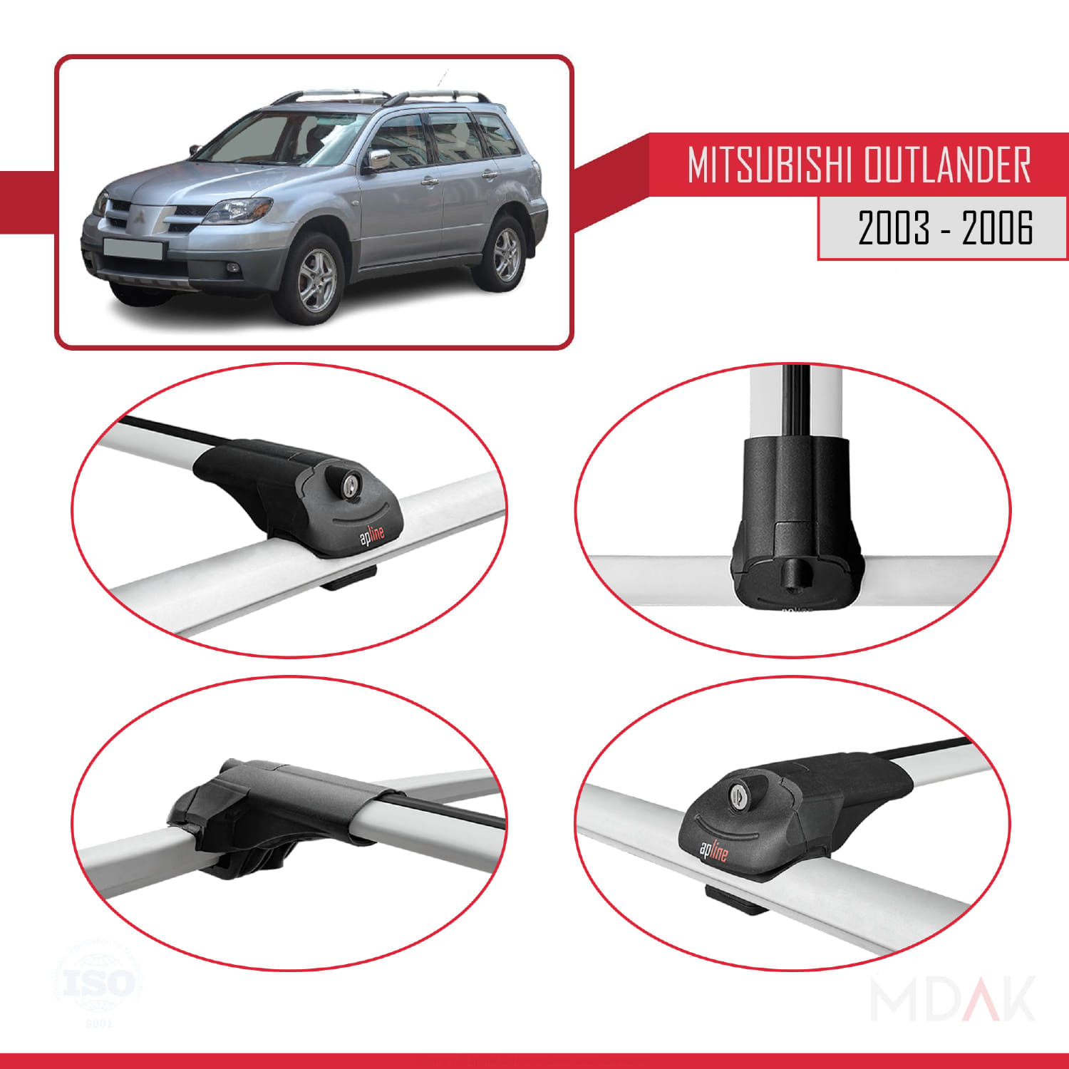 Mitsubishi Outlander 2003-2006 Arası ile Uyumlu ACE-1 Ara Atkı Tavan Barı Gri 3 Adet - Görsel 4