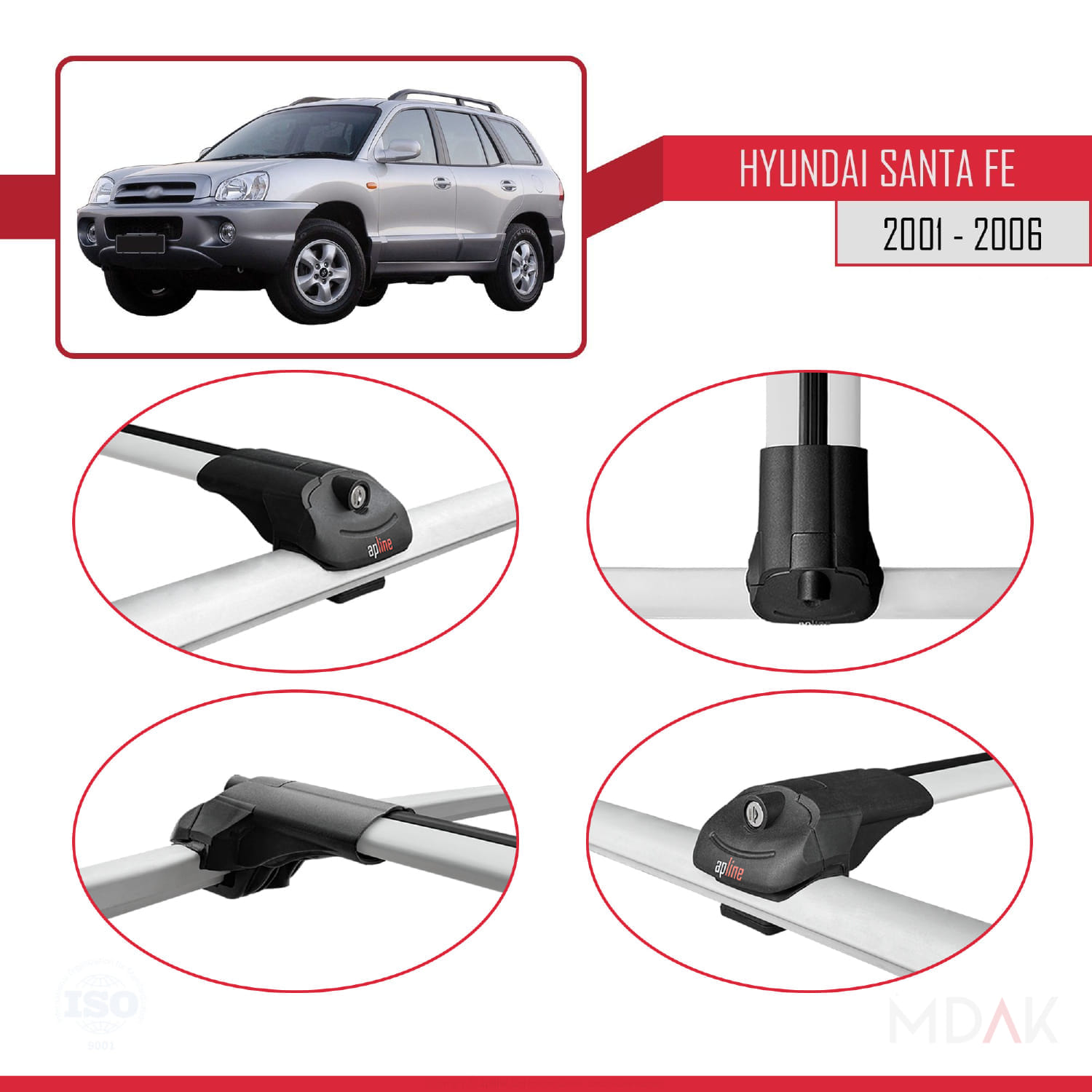 Hyundai Santa Fe (SM) 2001-2006 Arası ile Uyumlu ACE-1 Ara Atkı Tavan Barı Gri 2 Adet - Görsel 4