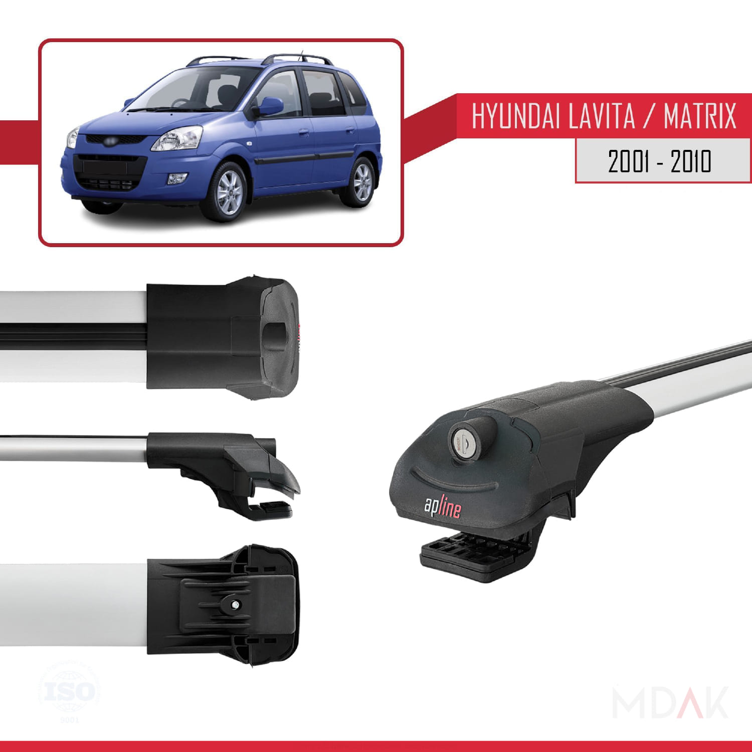 Hyundai Matrix (FC) 2001-2010 Arası ile Uyumlu ACE-1 Ara Atkı Tavan Barı Gri 3 Adet - Görsel 3