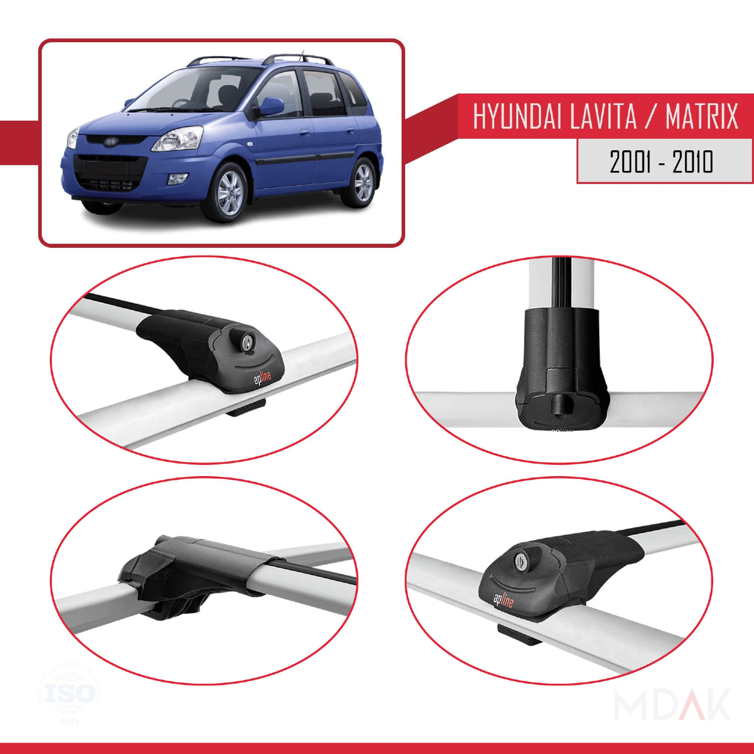Hyundai Matrix (FC) 2001-2010 Arası ile Uyumlu ACE-1 Ara Atkı Tavan Barı Gri 3 Adet - Görsel 4