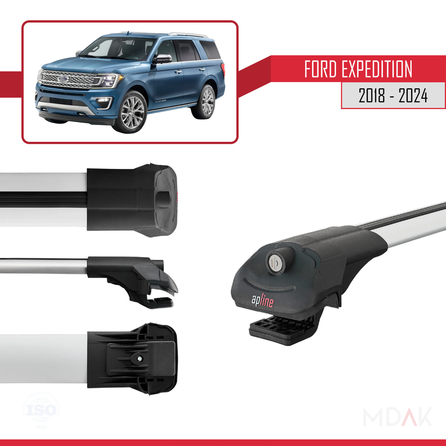 Ford Expedition 2018-2024 Arası ile Uyumlu ACE-1 Ara Atkı Tavan Barı Gri 3 Adet - Görsel 3