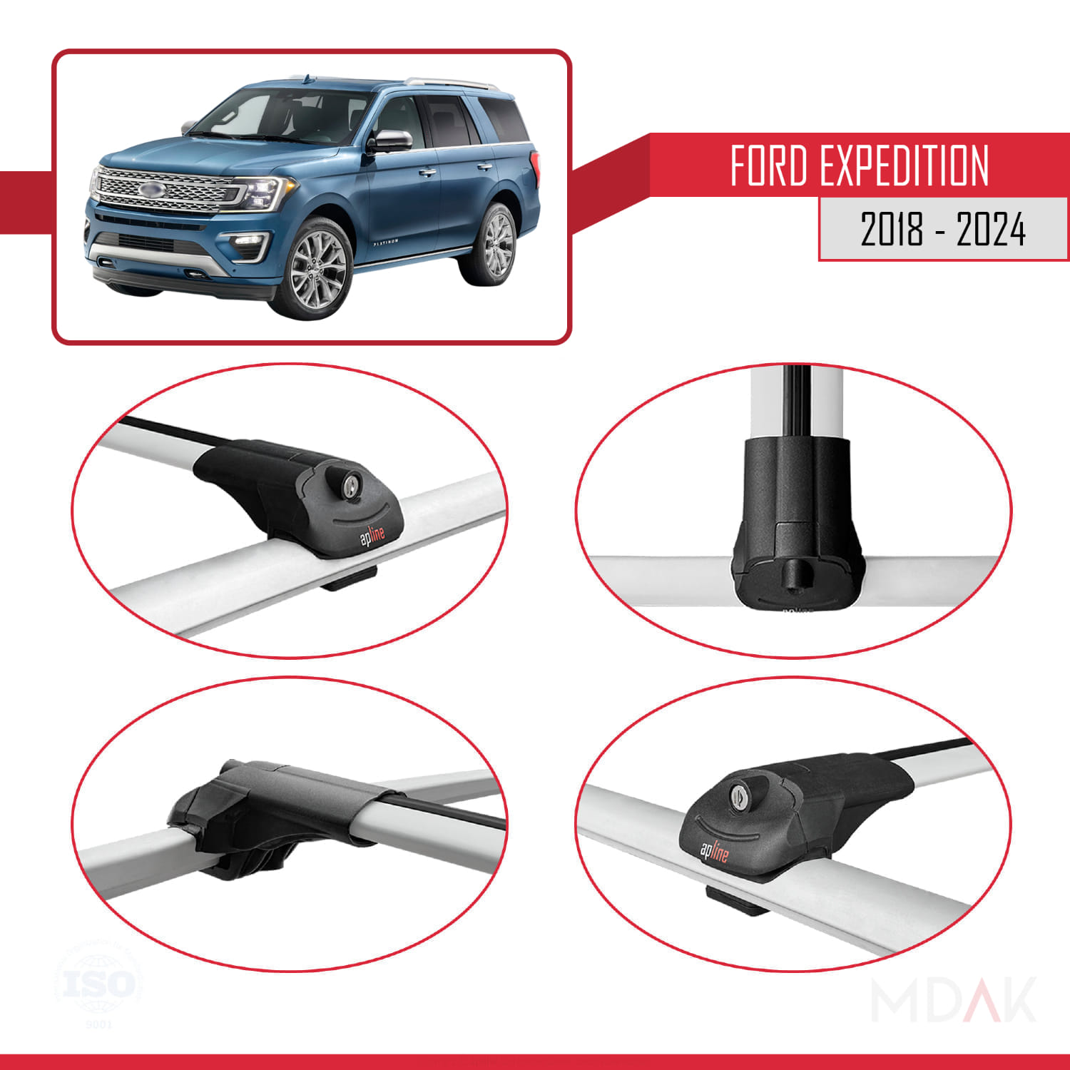 Ford Expedition 2018-2024 Arası ile Uyumlu ACE-1 Ara Atkı Tavan Barı Gri 2 Adet - Görsel 4